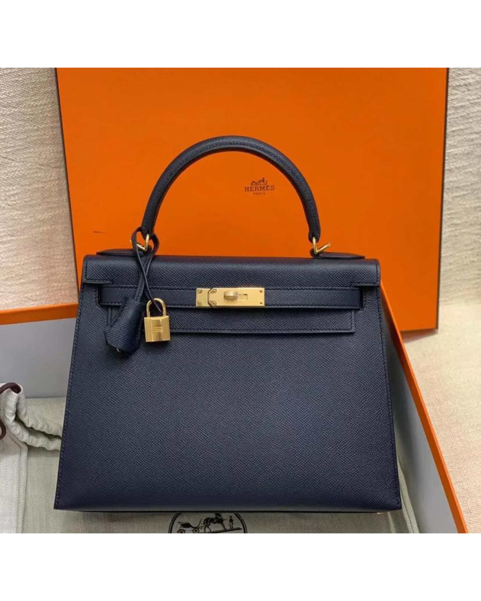 Hermes Kelly 28 In Deep Sea Blue With Gold Tone Hardware