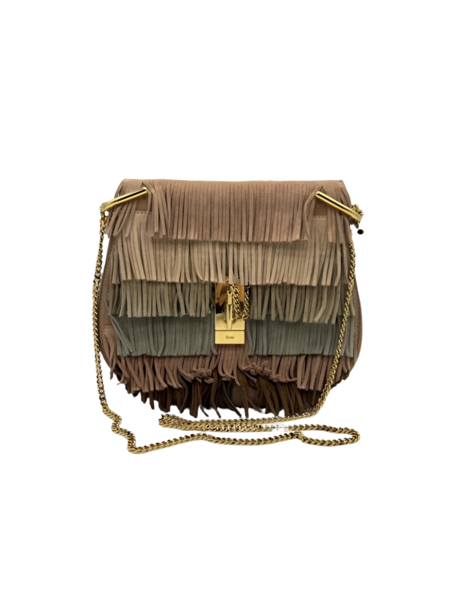 Chloe Nude Nubuck Leather Fringed Crossbody Bag