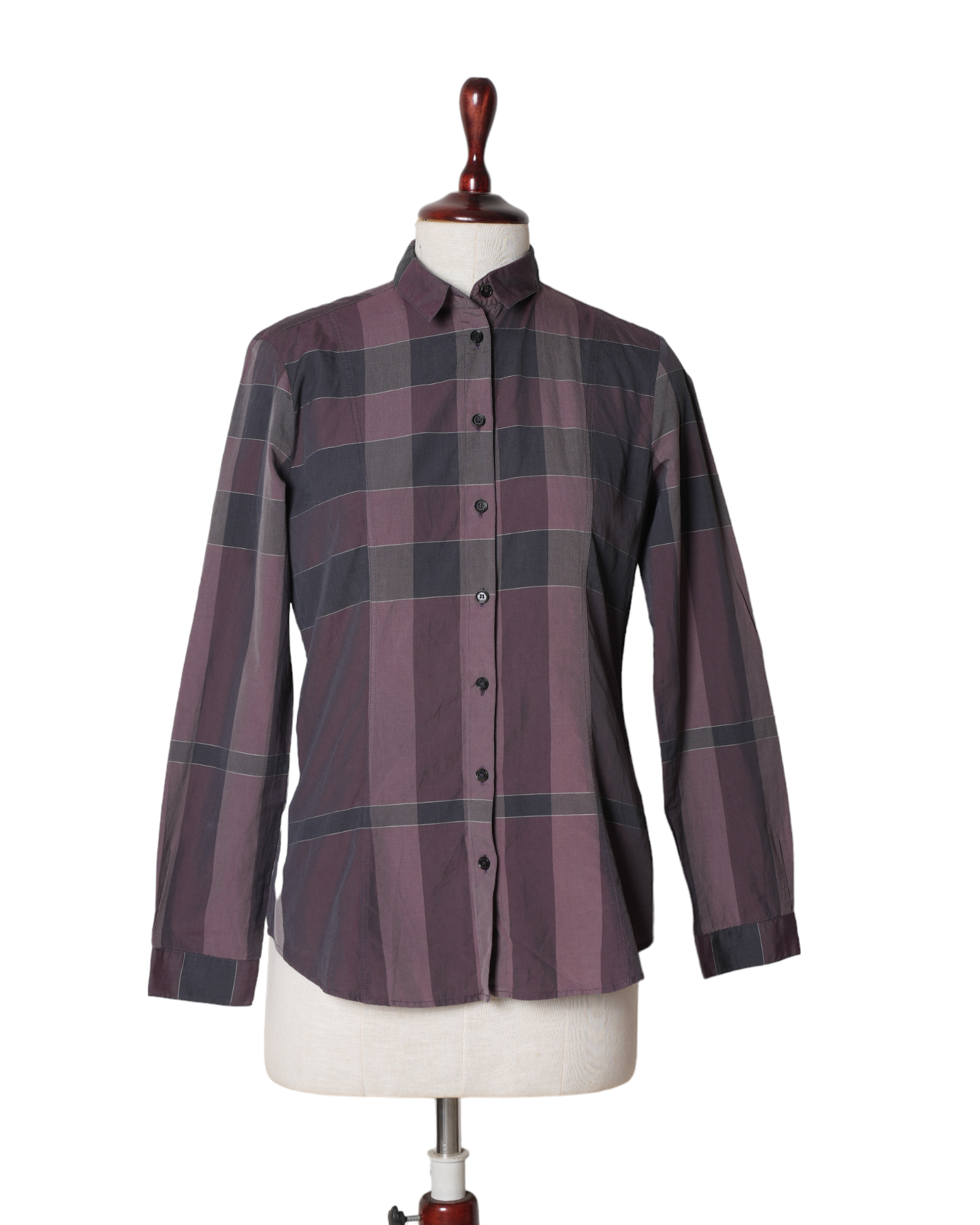 Burberry Plaid Print Three Quarter Sleeve Button Sleeve