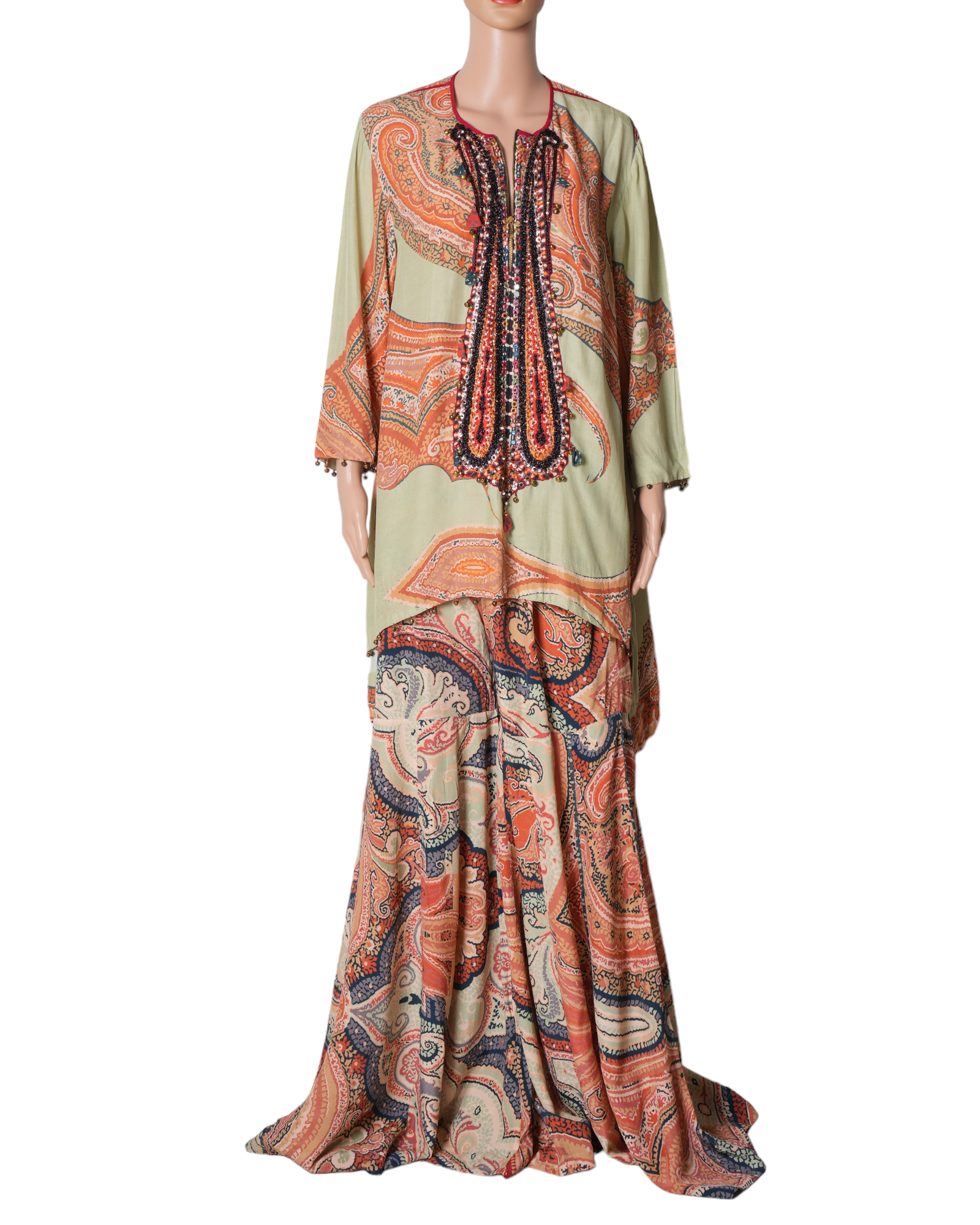 Aseem Kapoor Ash Green Natural Crepe Printed Sharara Set