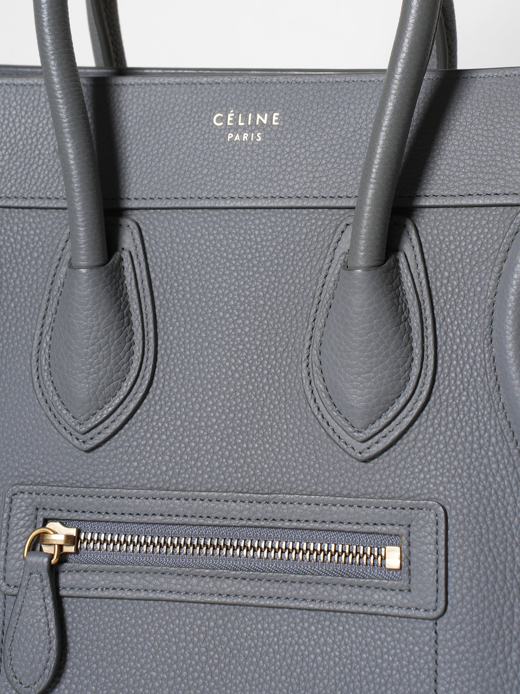 Celine Drummed Grey Calfskin Luggage Kohl