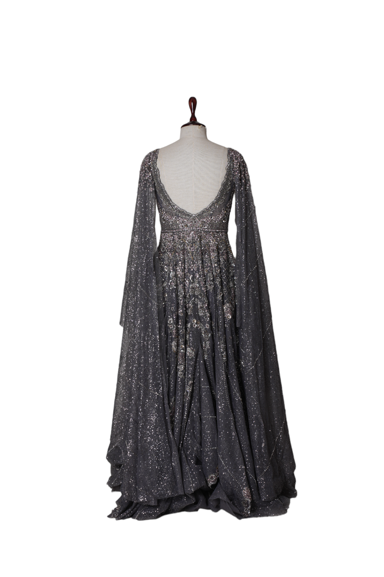 Dolly J Grey Embellished Cape Sleeve Gown