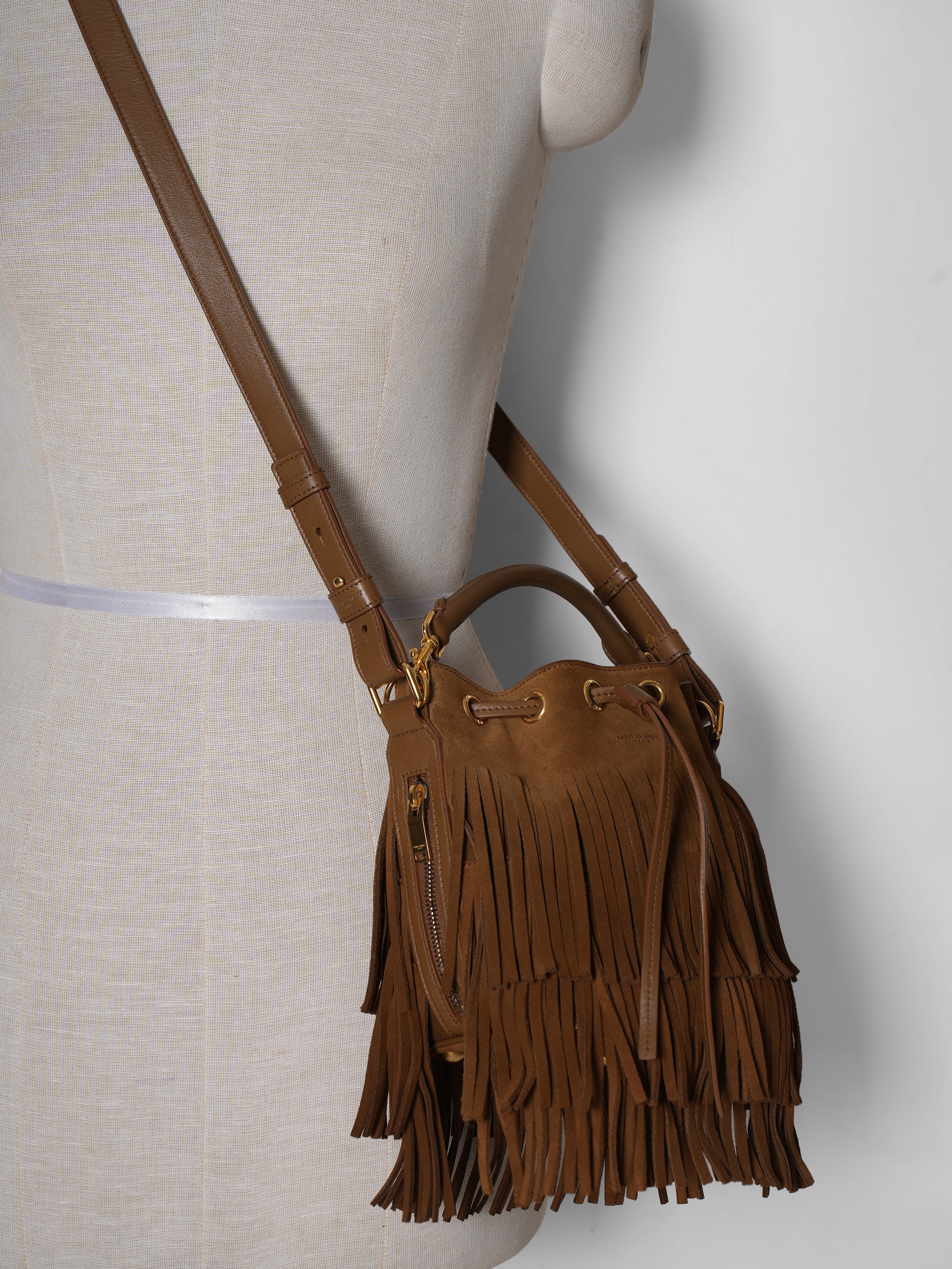 Saint Laurent Emmanuelle Brown Fringe Bag