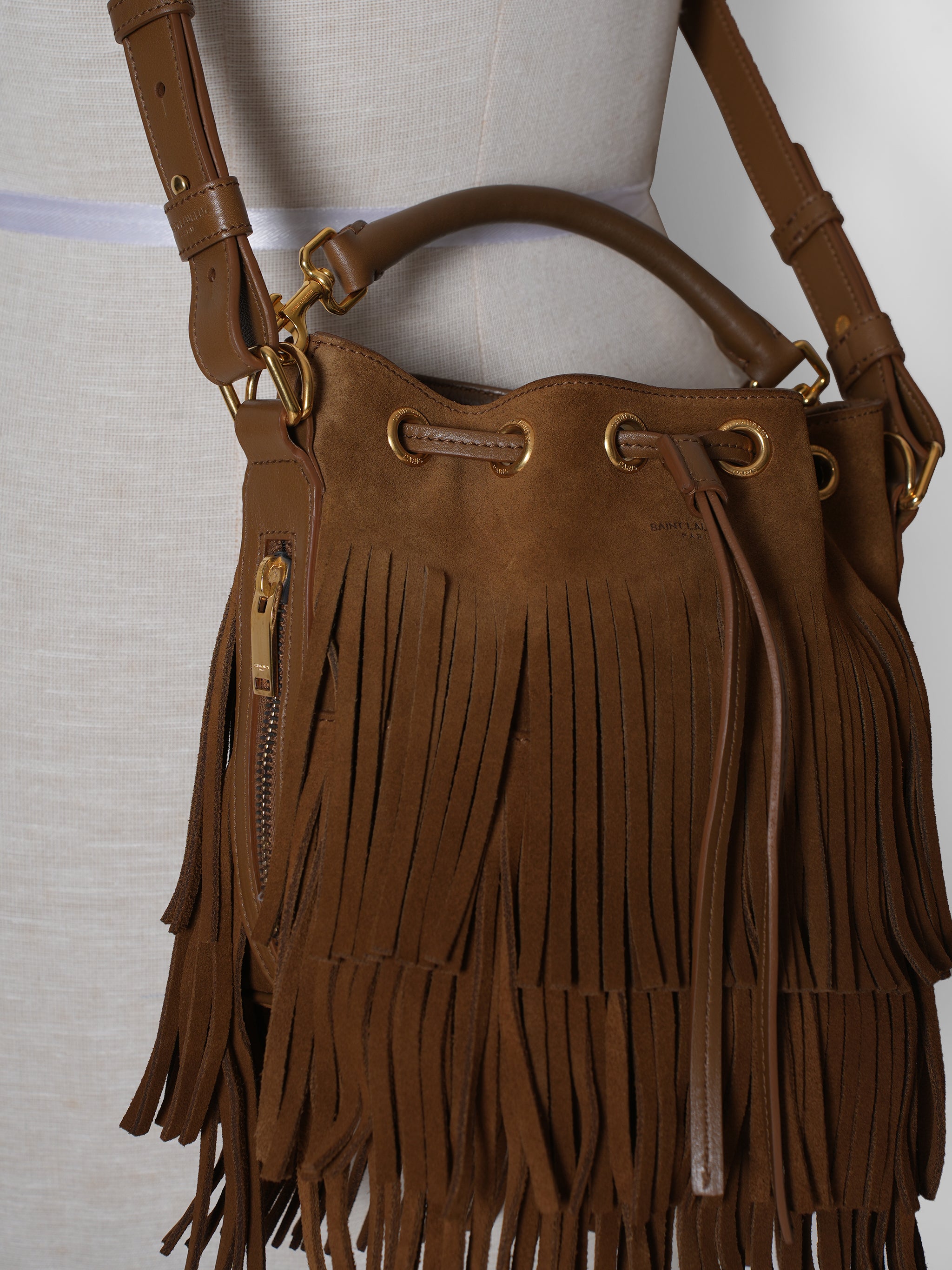 Saint Laurent Emmanuelle Brown Fringe Bag