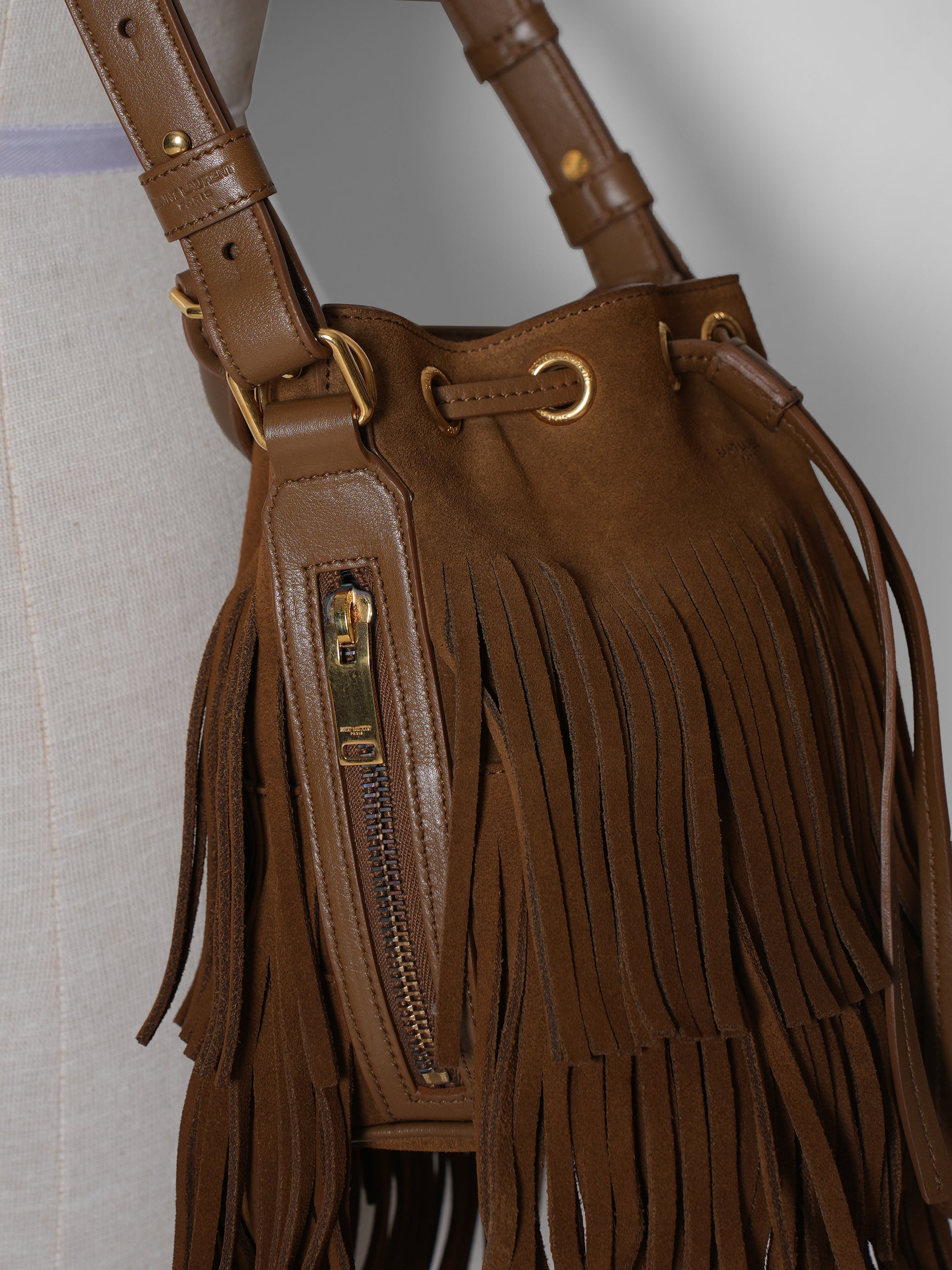 Saint Laurent Emmanuelle Brown Fringe Bag