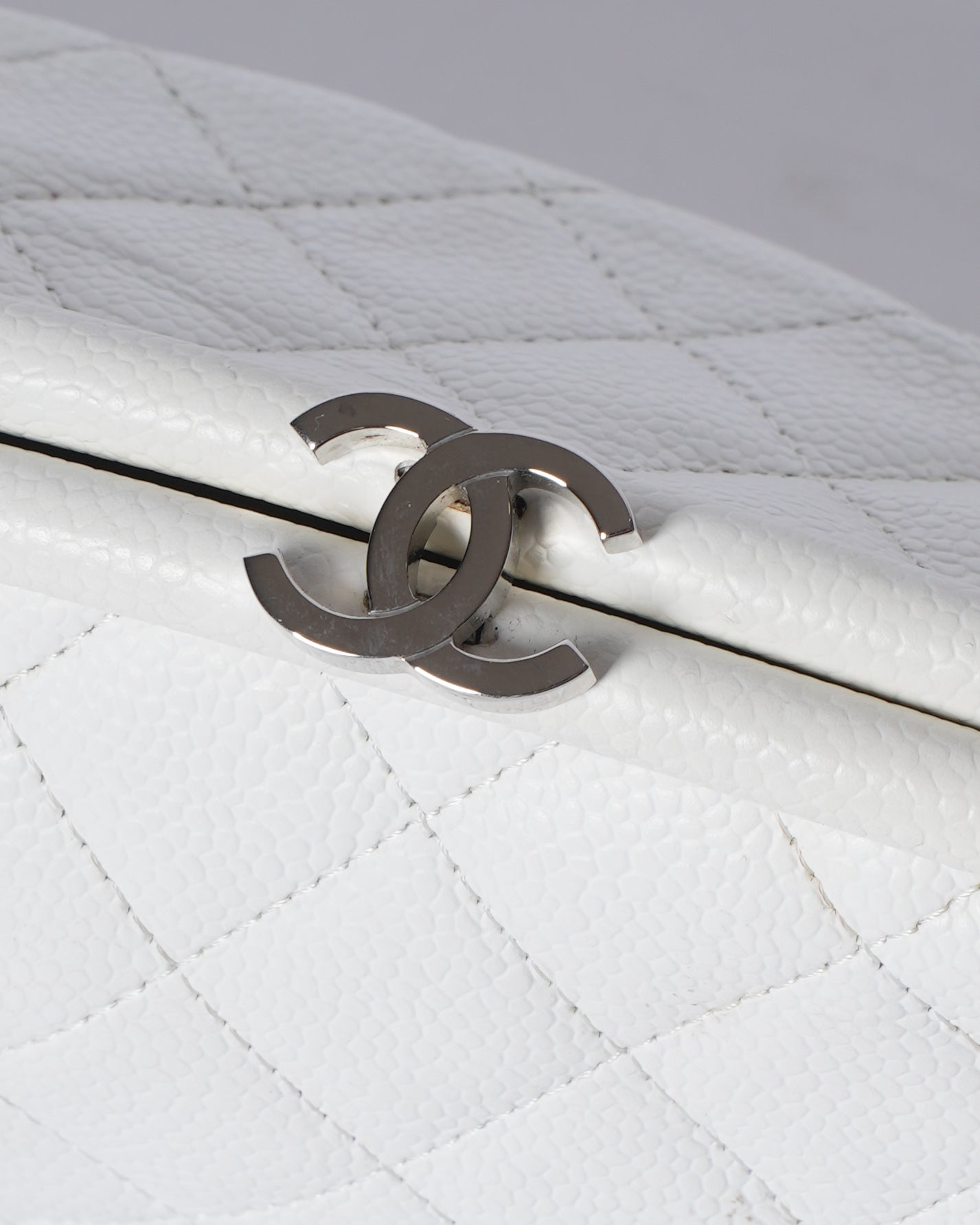 Chanel Quilted Caviar Timeless Clutch In White