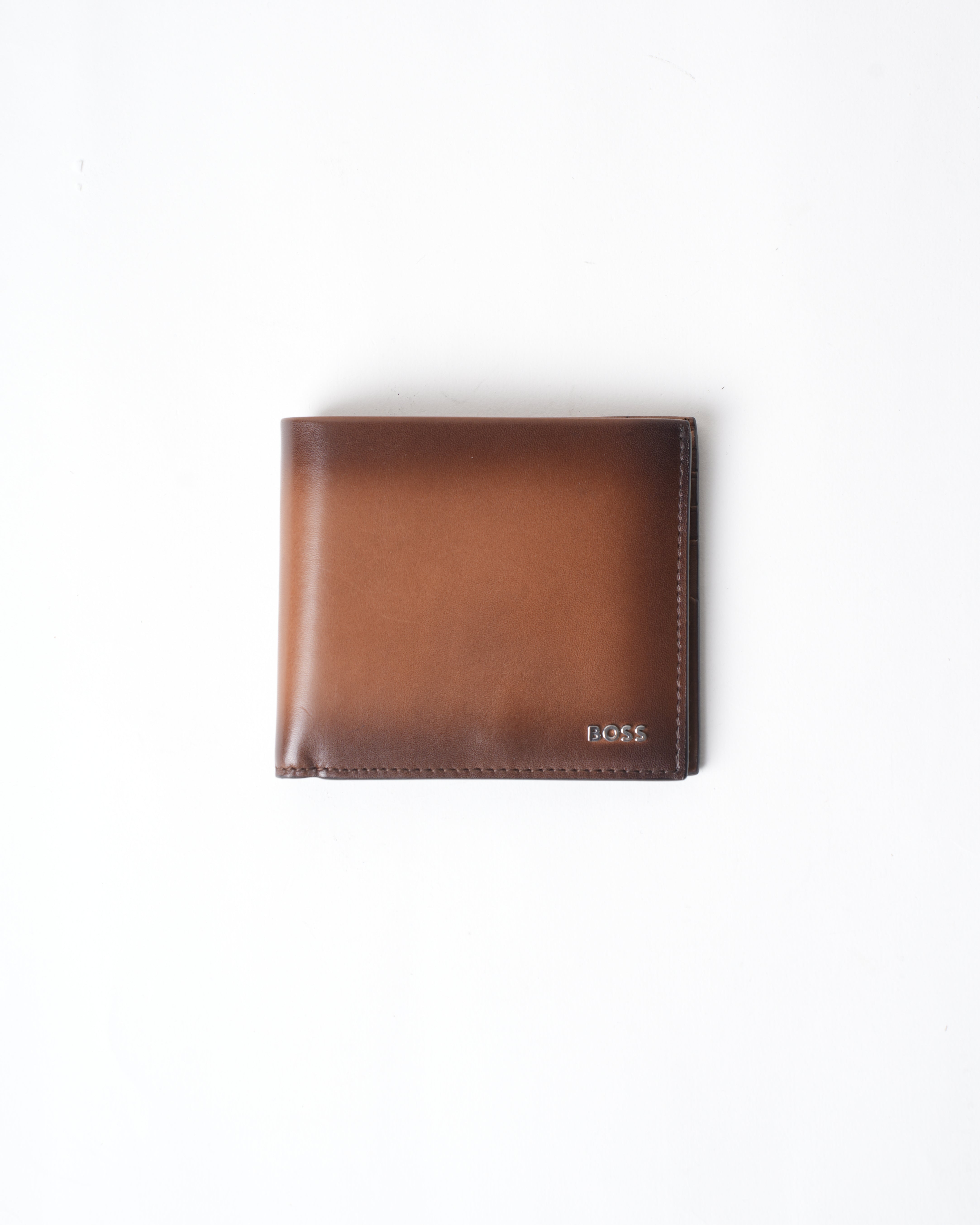 Boss Leather wallet with polished silver lettering