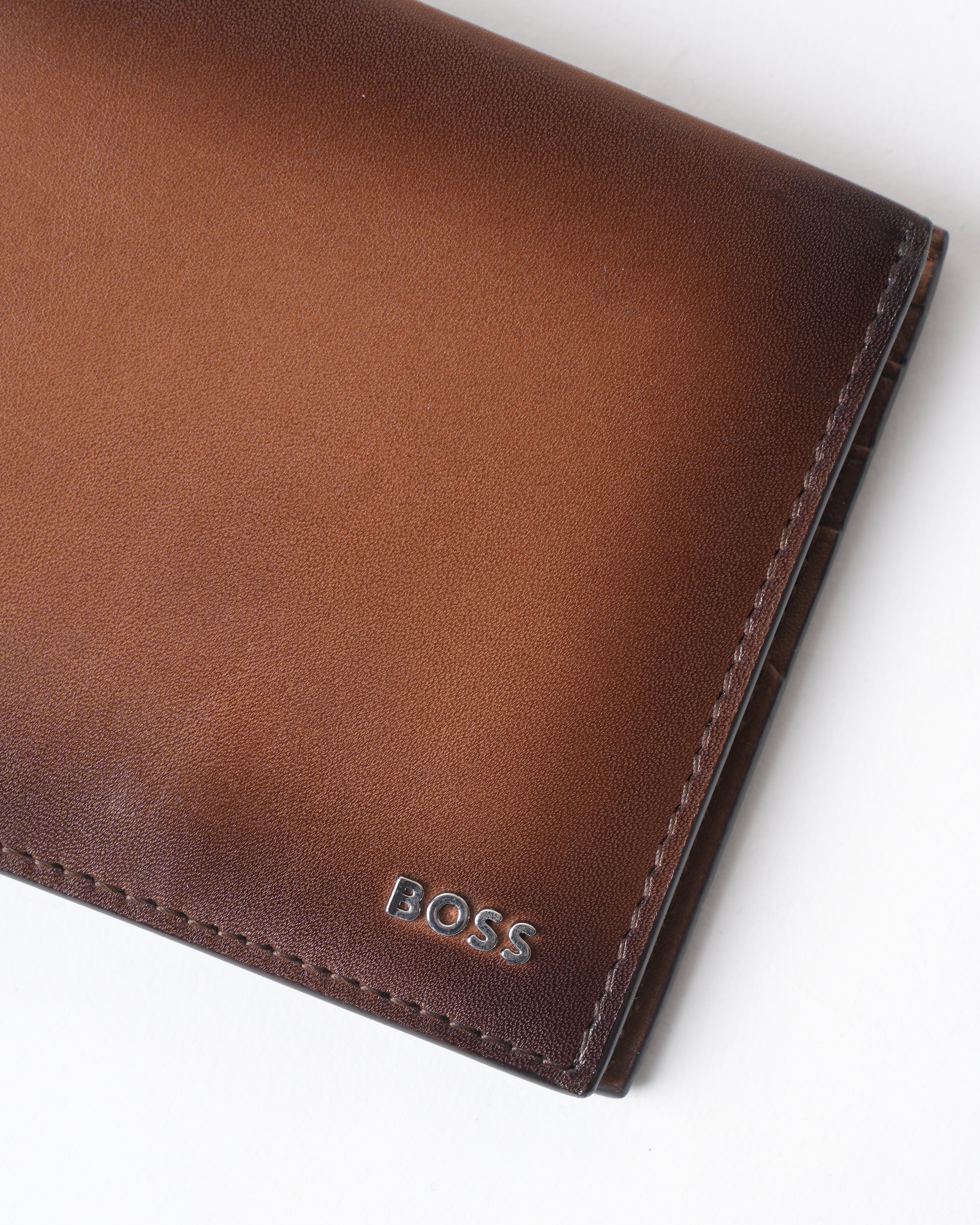 Boss Leather wallet with polished silver lettering