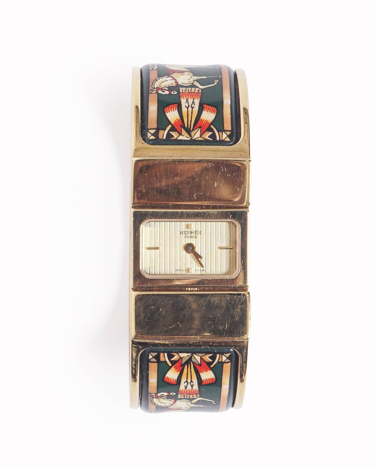 Hermès Vintage Gold & Cloisonné Enamel Loquet Bangle Watch