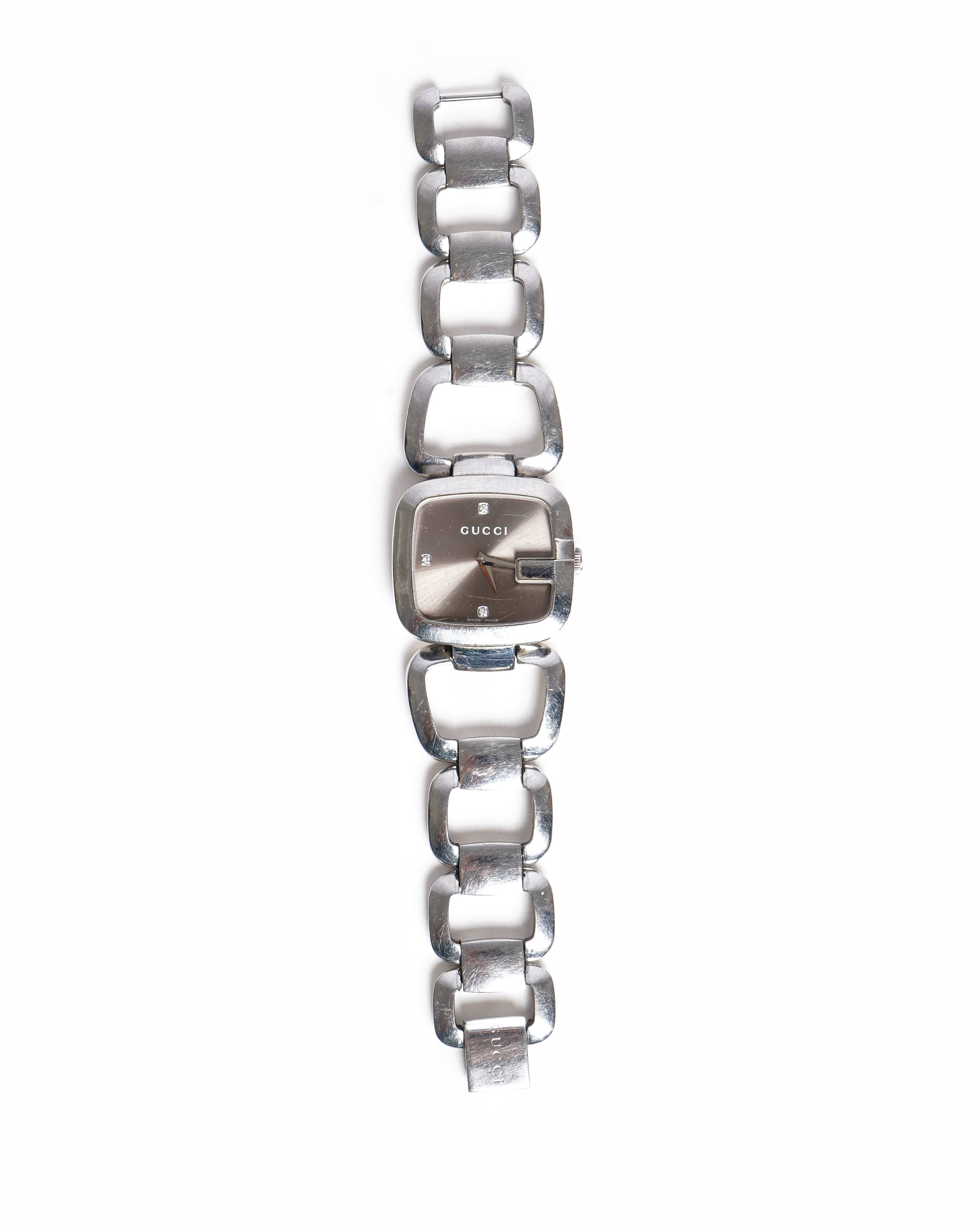 Gucci Silver Tone Diamond Dial Quartz Women's Watch