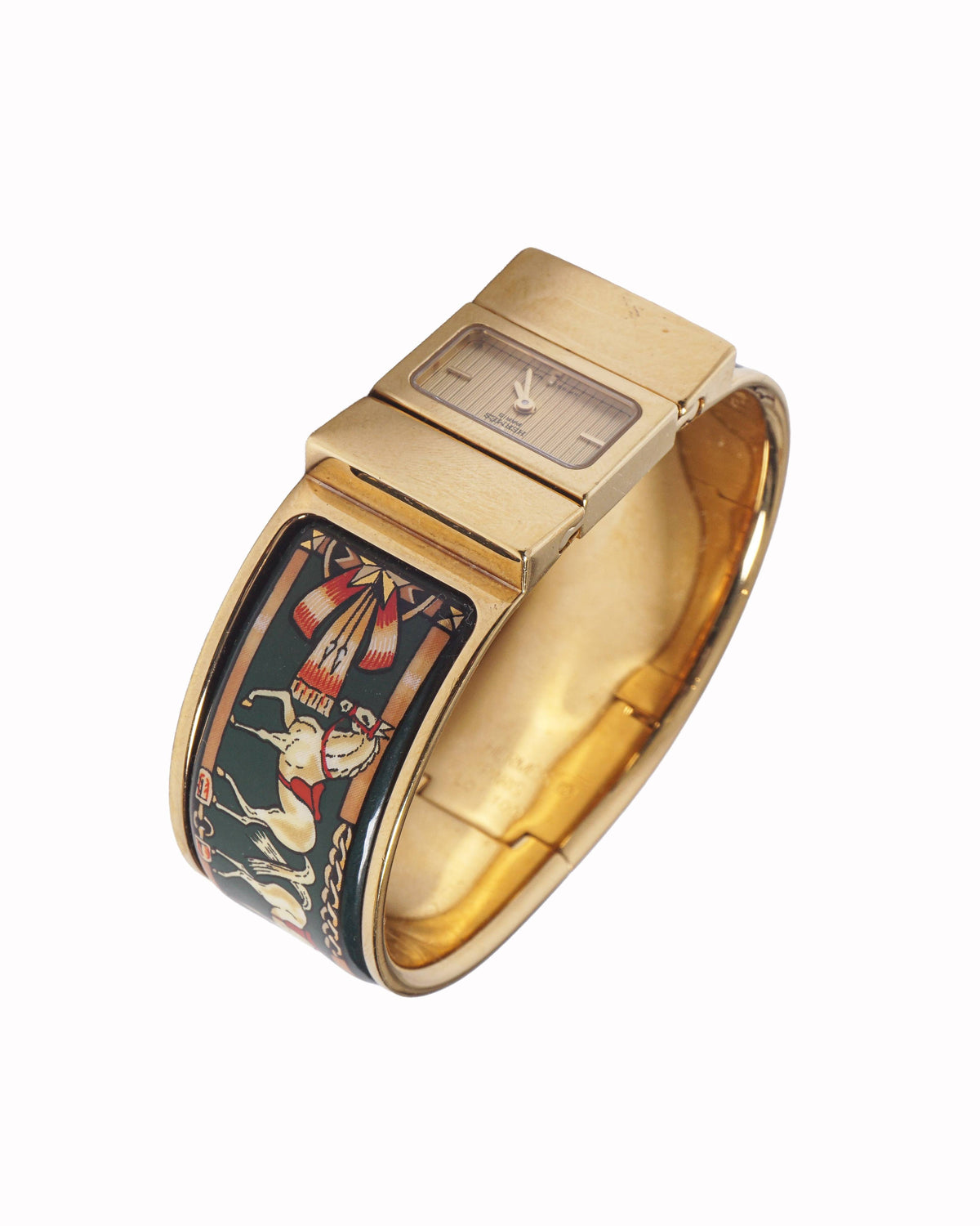 Hermès Vintage Gold & Cloisonné Enamel Loquet Bangle Watch