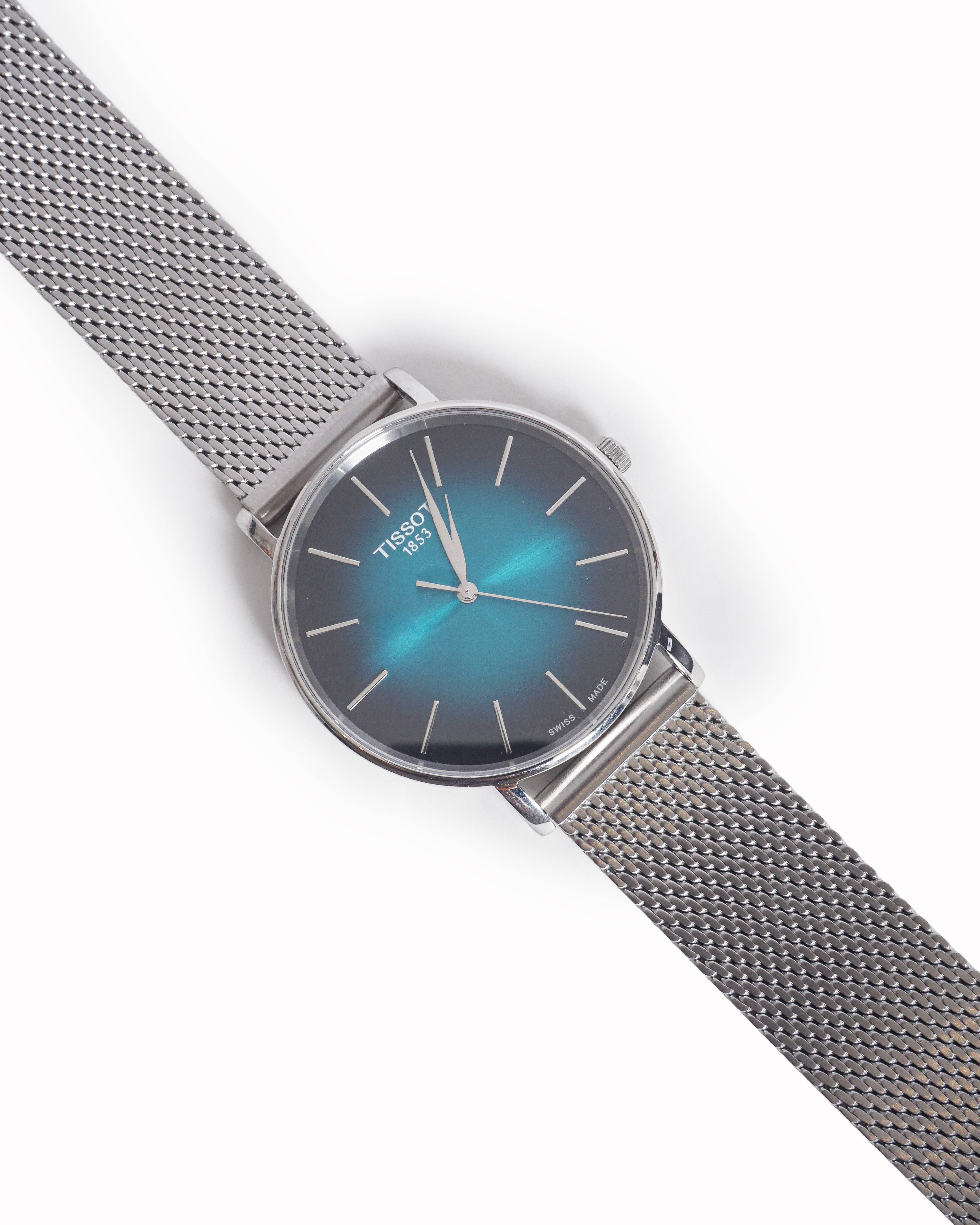 Tissot Everytime Stainless Steel Blue Gradient Dial Mesh Watch