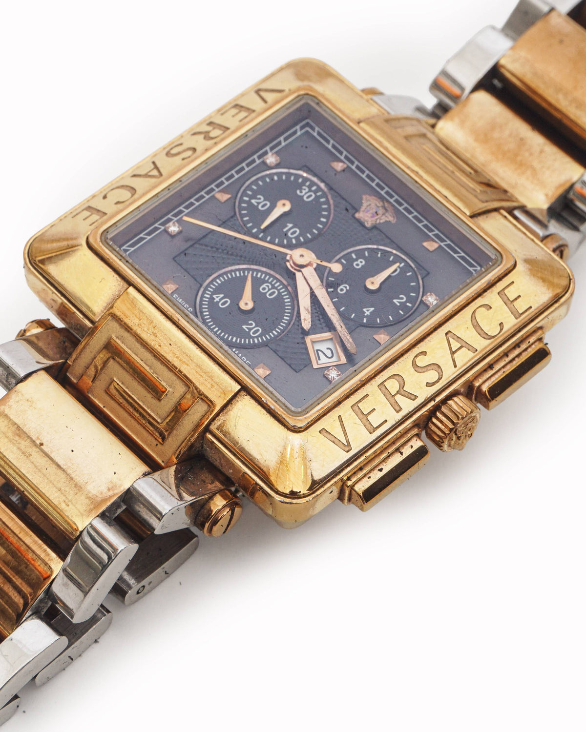 Versace Two-Tone Character Greca Square Chronograph Watch