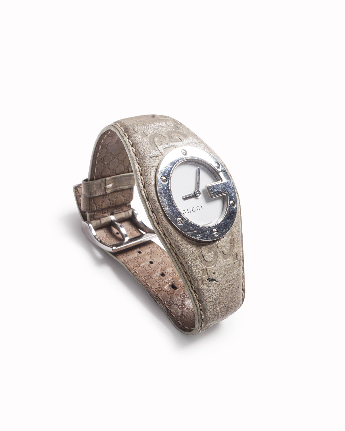 Vintage Gucci 104 G-Bandeau GG Monogram Leather Watch