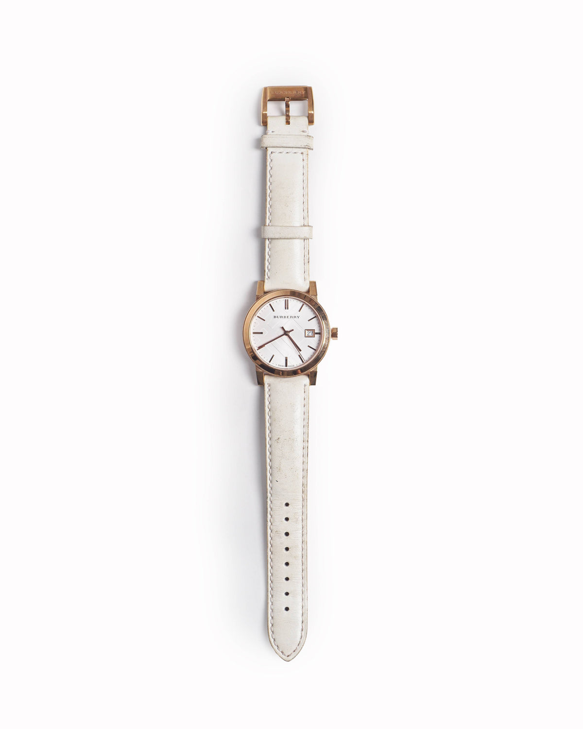 Burberry Rose Gold The City Watch White Leather Strap
