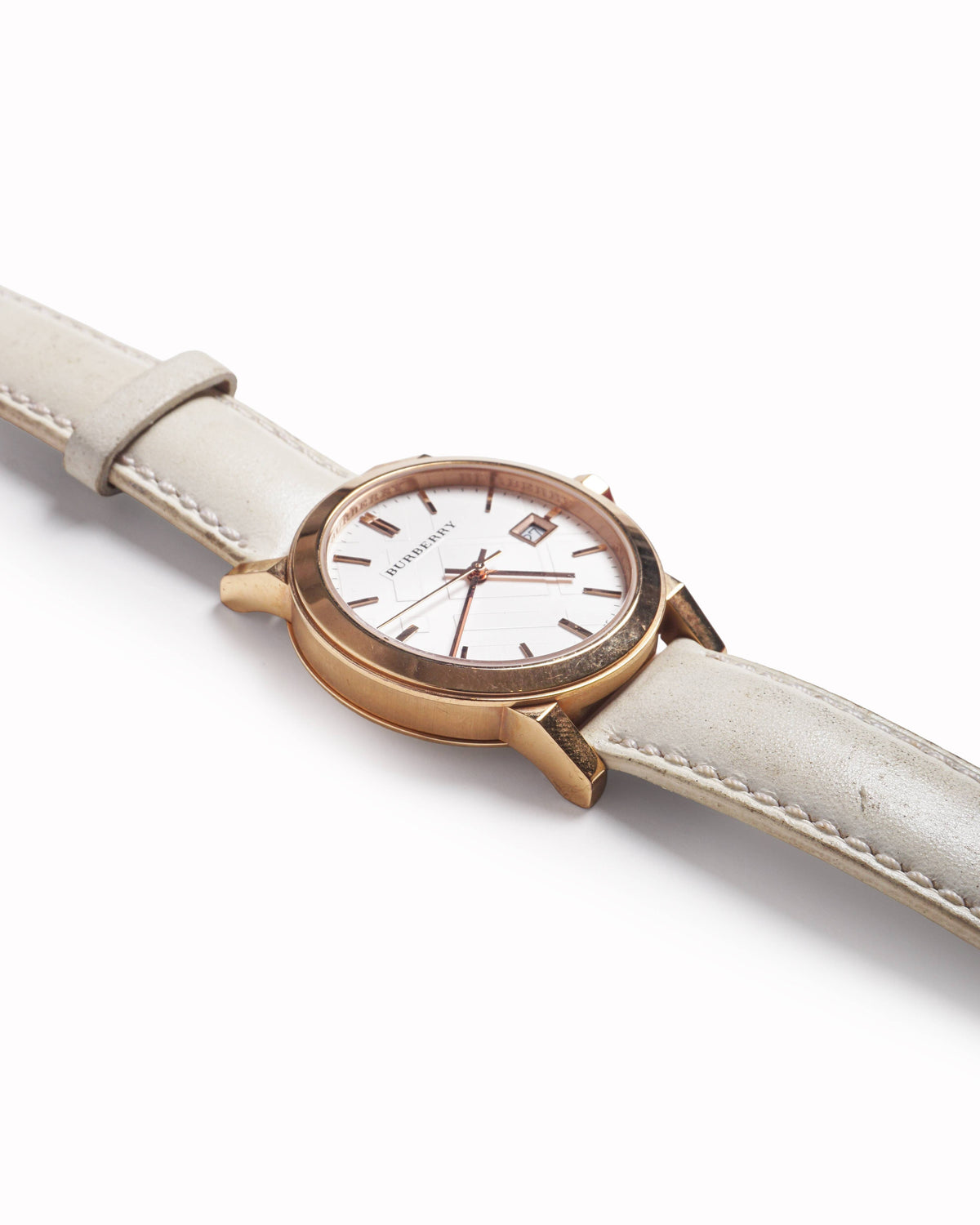 Burberry Rose Gold The City Watch White Leather Strap