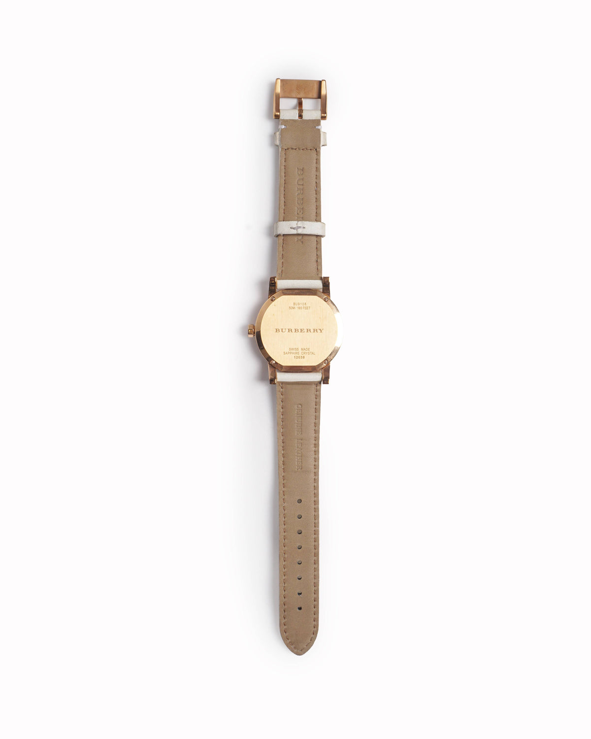 Burberry Rose Gold The City Watch White Leather Strap