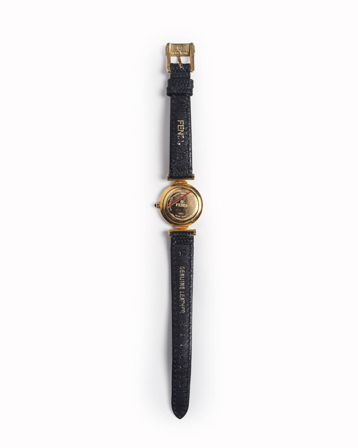 Vintage Fendi Gold-Plated FF Logo Watch Black Leather Strap