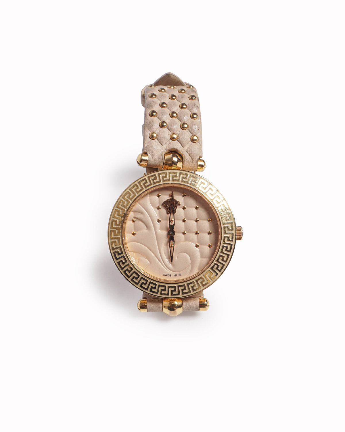 Versace Greca Fortuna Watch Studded Nude Pink Leather Strap