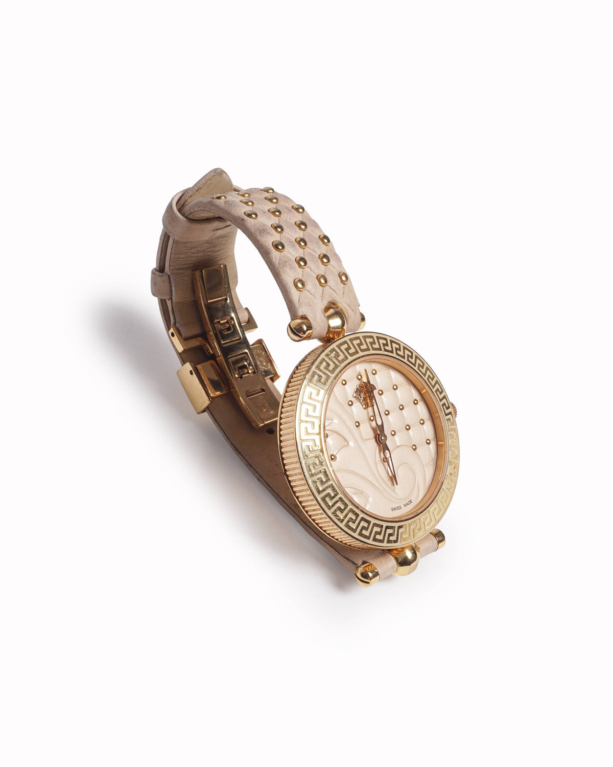 Versace Greca Fortuna Watch Studded Nude Pink Leather Strap