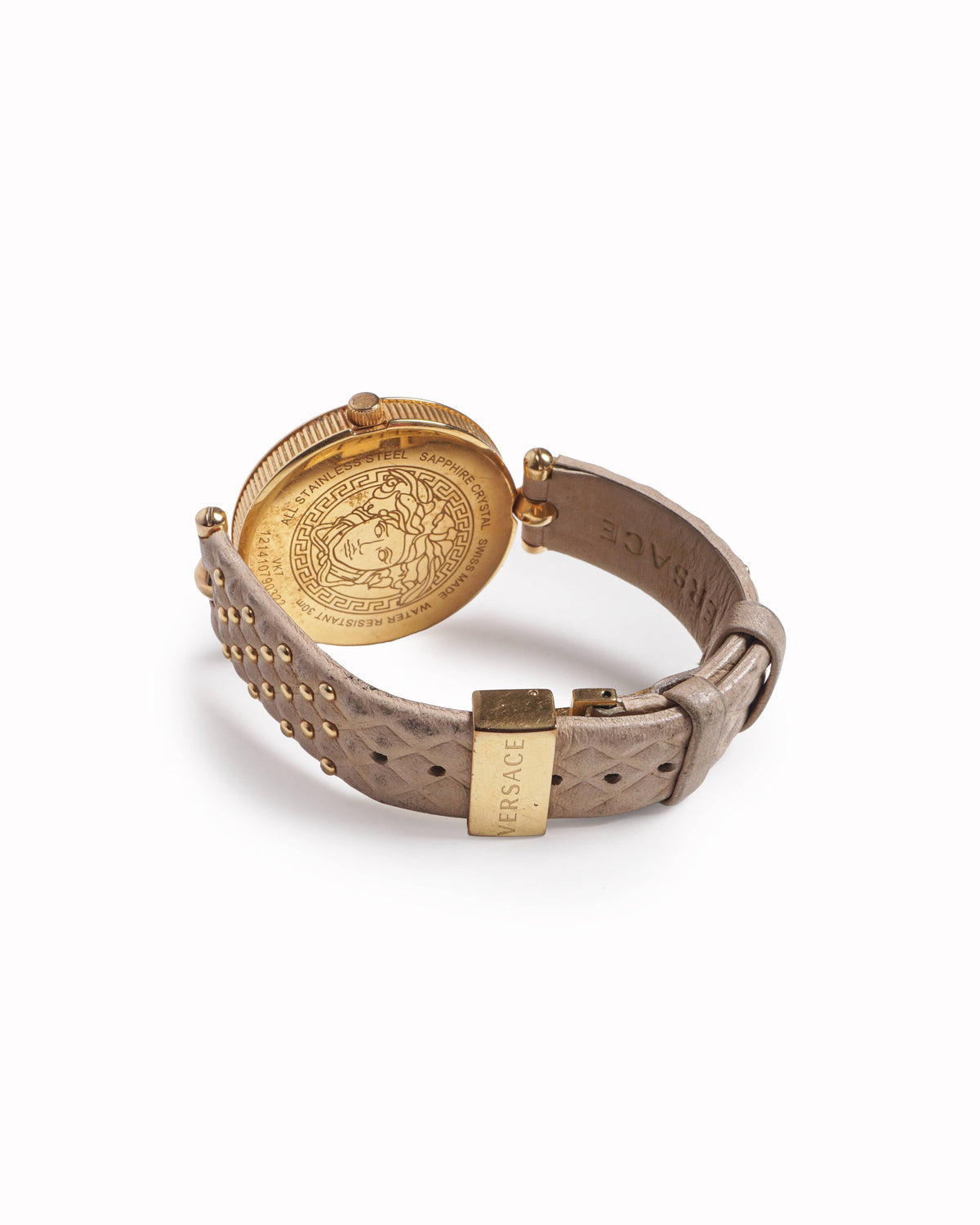 Versace Greca Fortuna Watch Studded Nude Pink Leather Strap
