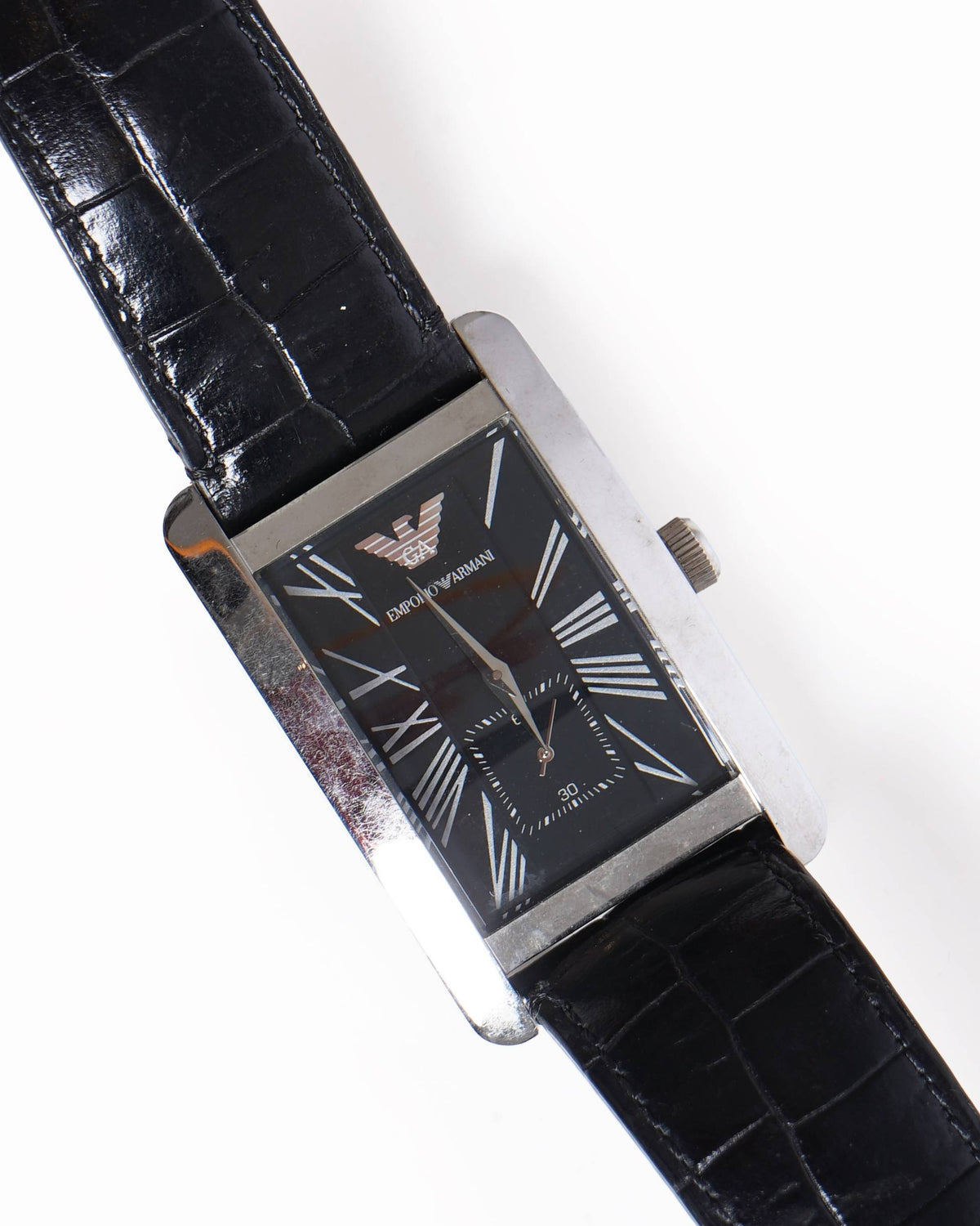 Emporio Armani Classic AR-0143 Mens Leather Analog Black Dial Quartz Watch