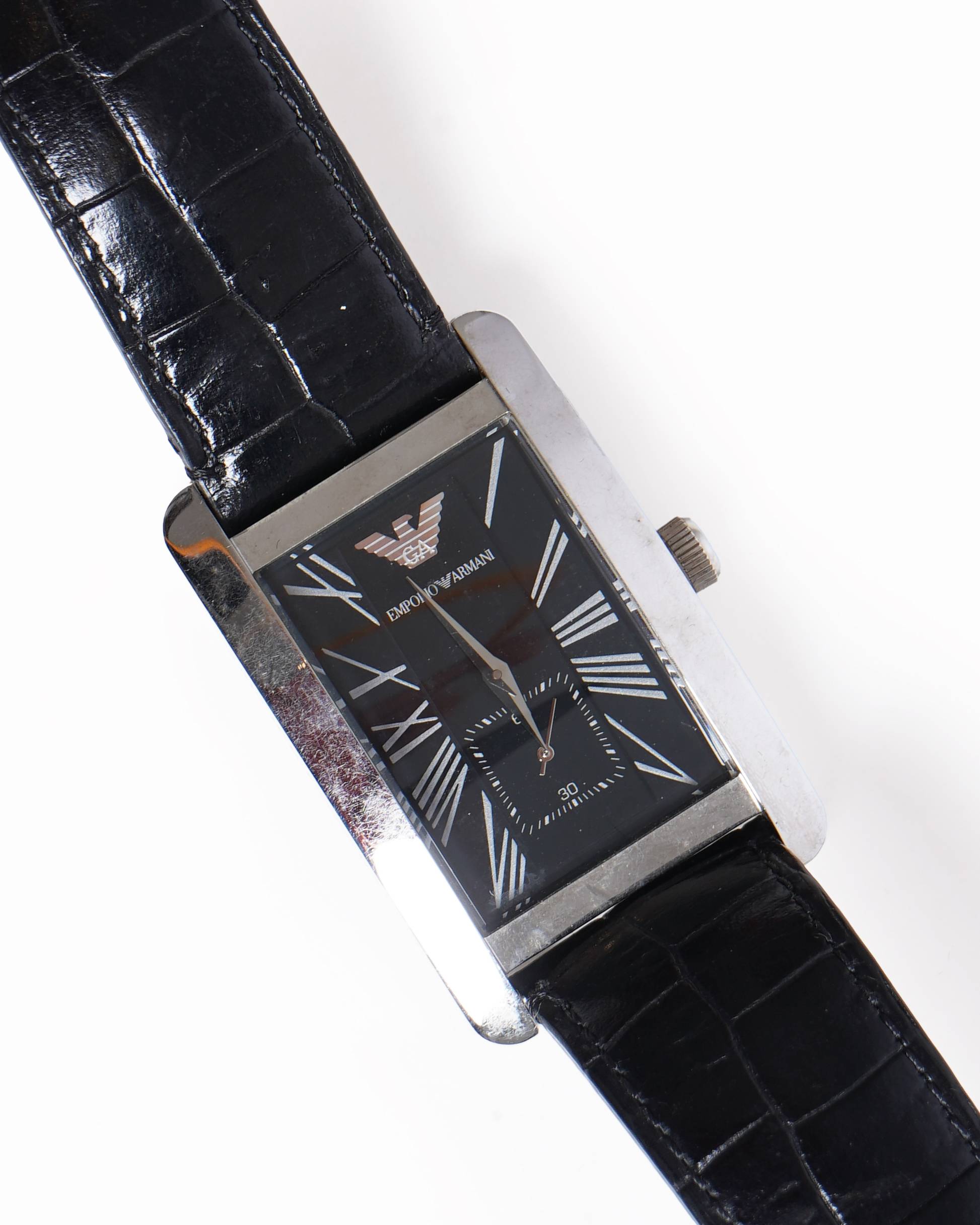 Emporio Armani Classic AR-0143 Mens Leather Analog Black Dial Quartz Watch