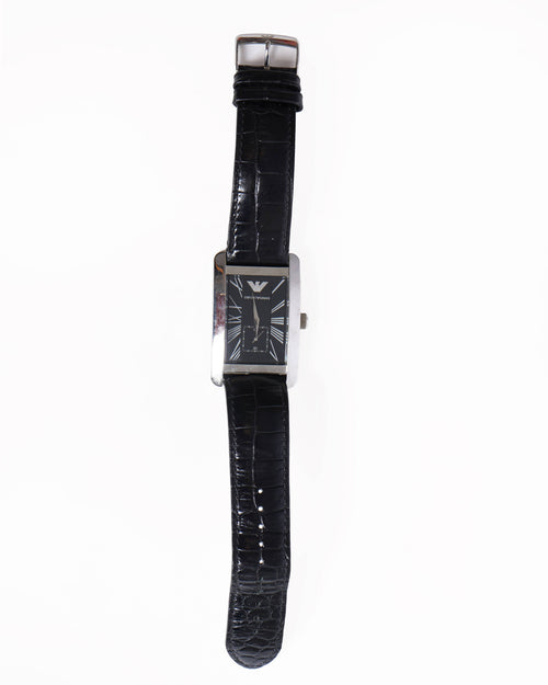 Emporio Armani Classic AR-0143 Mens Leather Analog Black Dial Quartz Watch