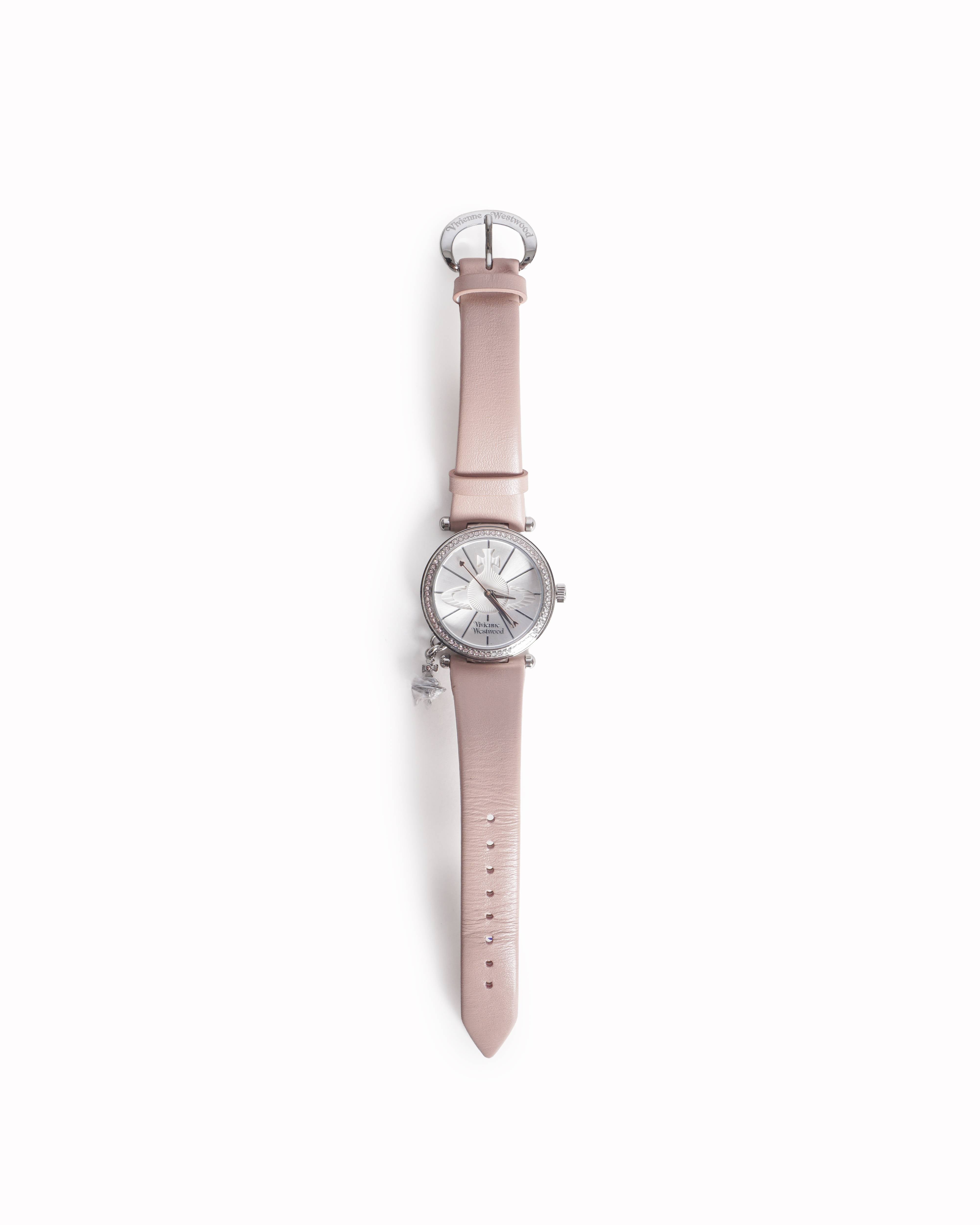 Vivienne Westwood Pink Leather Strap Orb Watch