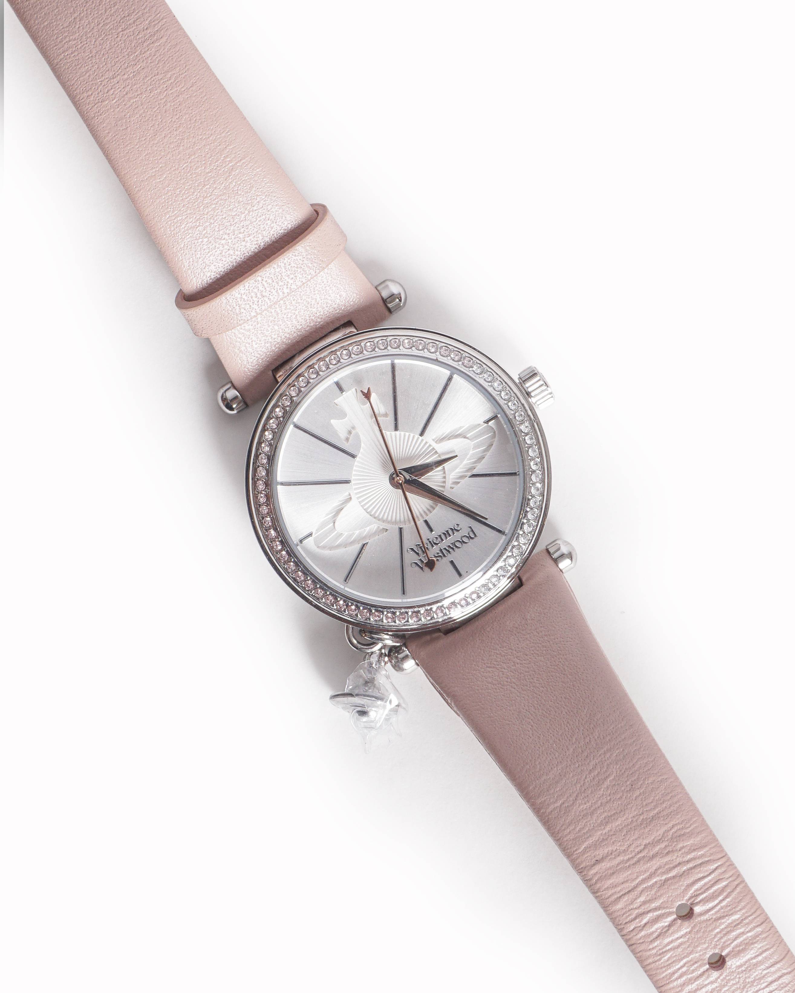 Vivienne Westwood Pink Leather Strap Orb Watch