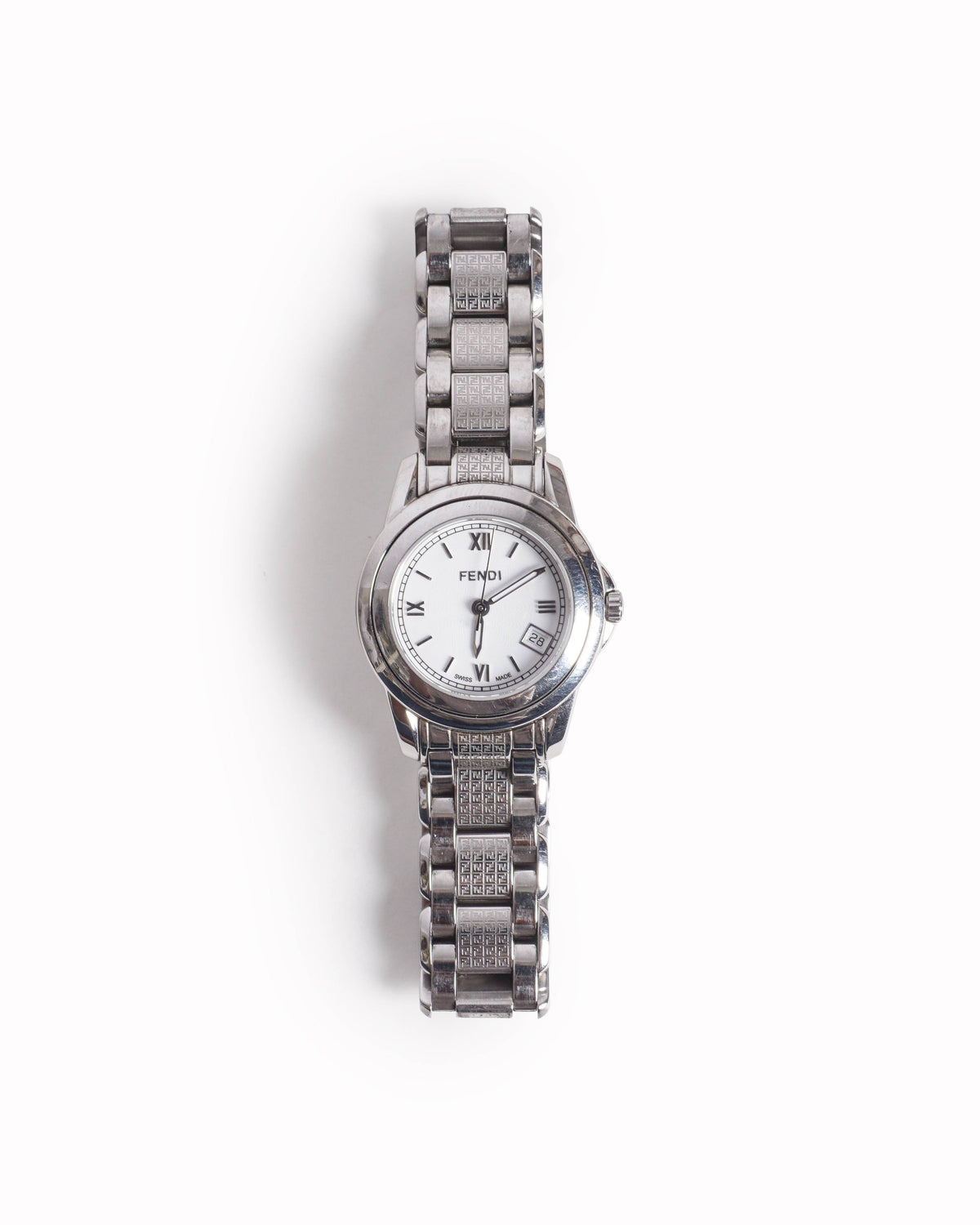 Vintage Fendi Swiss Made Silver-Tone FF Logo Pattern Watch