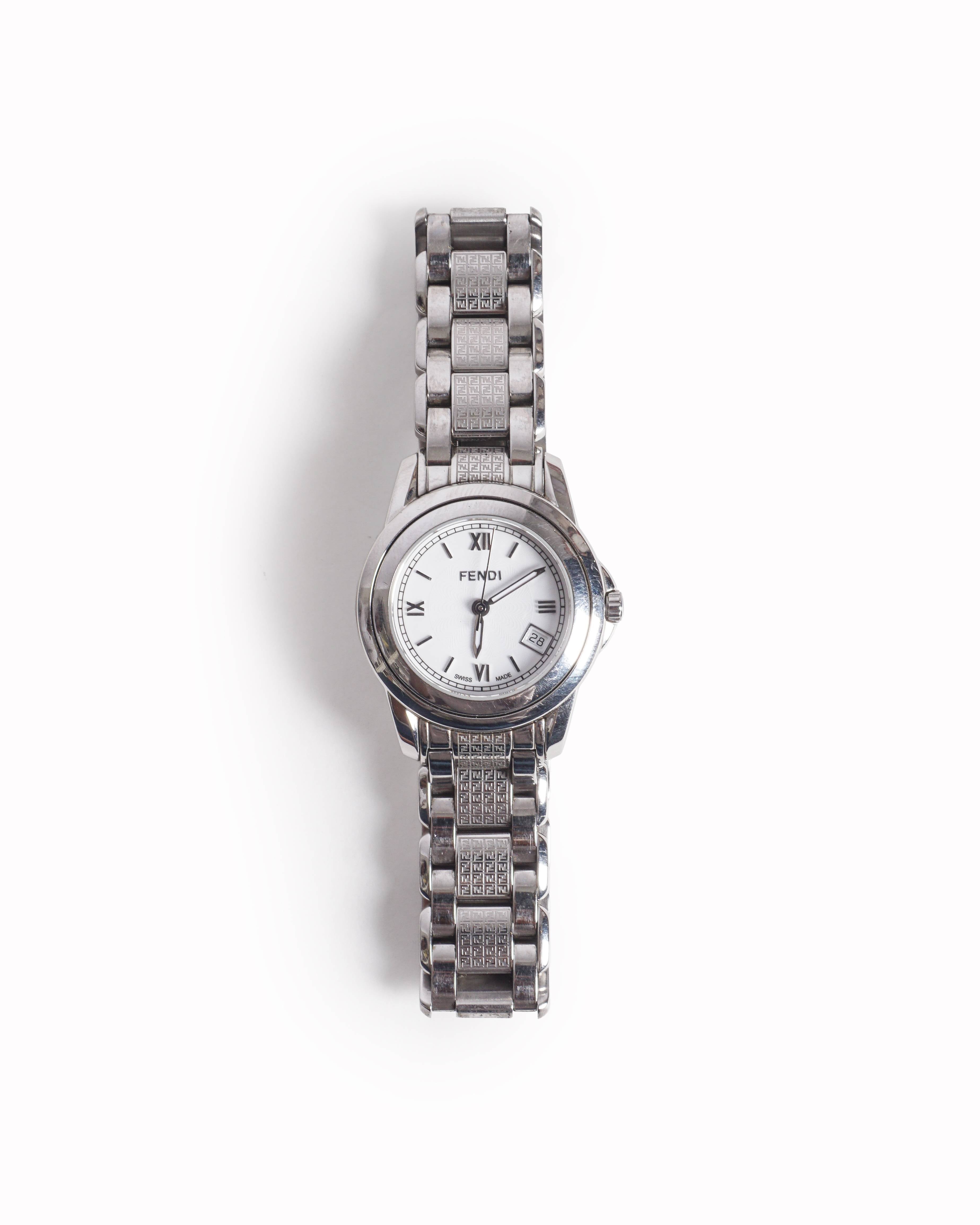 Vintage Fendi Swiss Made Silver-Tone FF Logo Pattern Watch