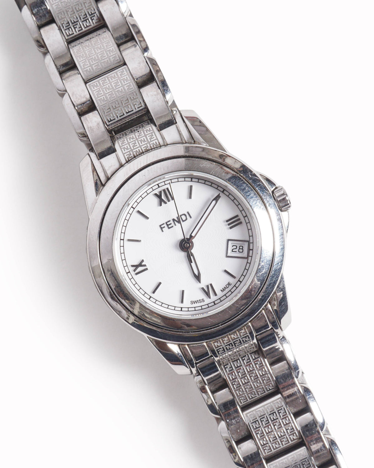 Vintage Fendi Swiss Made Silver-Tone FF Logo Pattern Watch