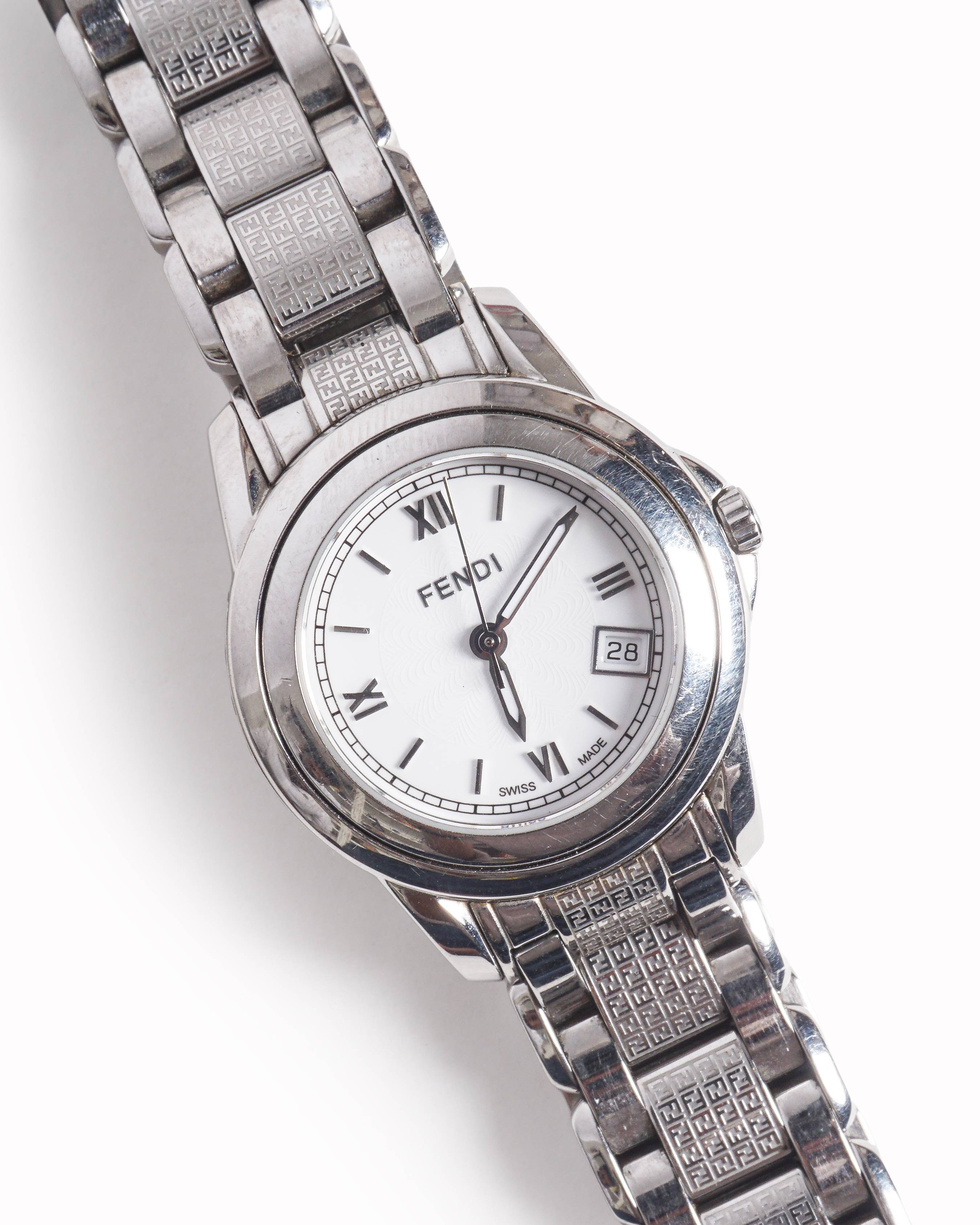 Vintage Fendi Swiss Made Silver-Tone FF Logo Pattern Watch