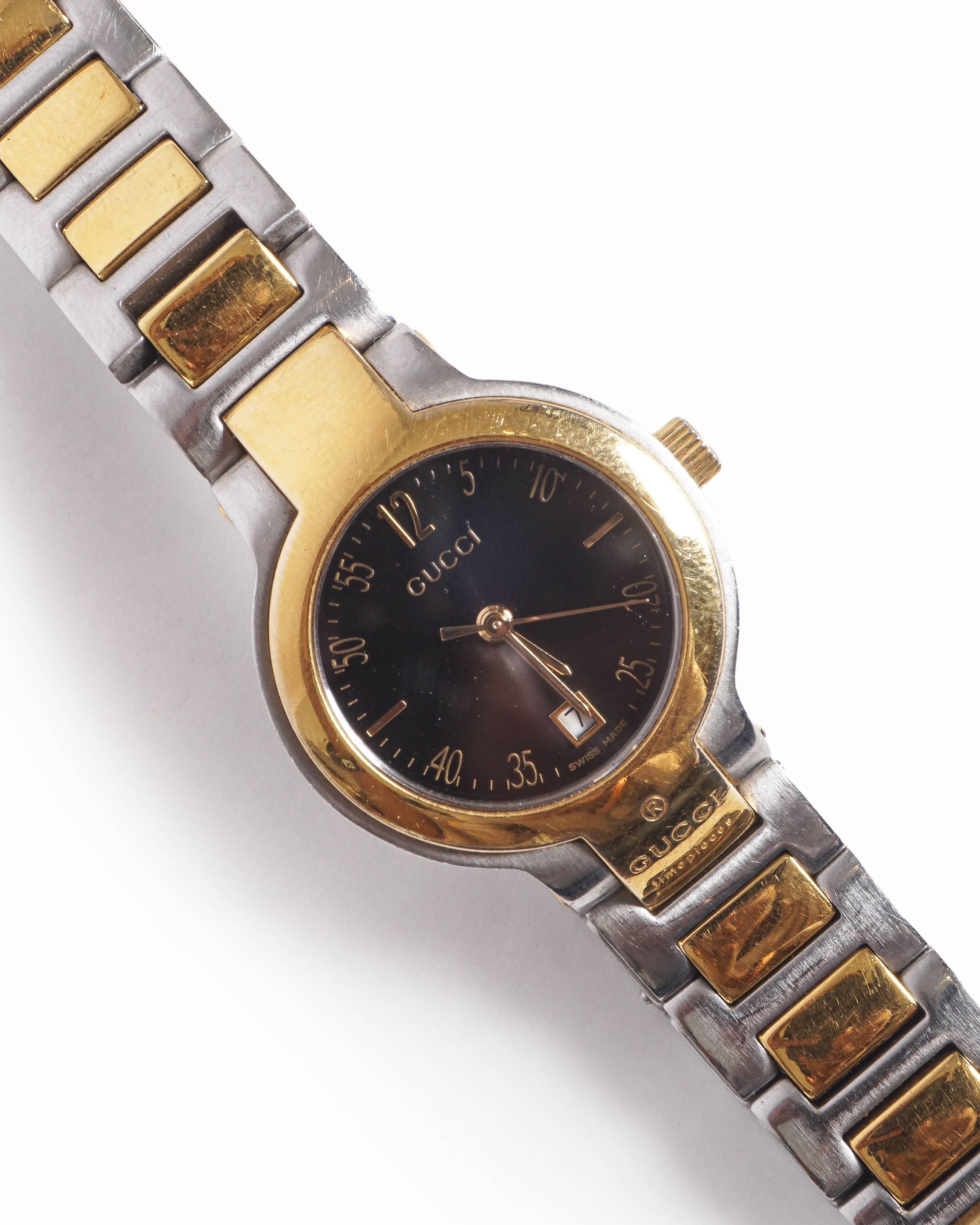 Vintage Gucci Swiss Made Two-Tone Black Dial Watch