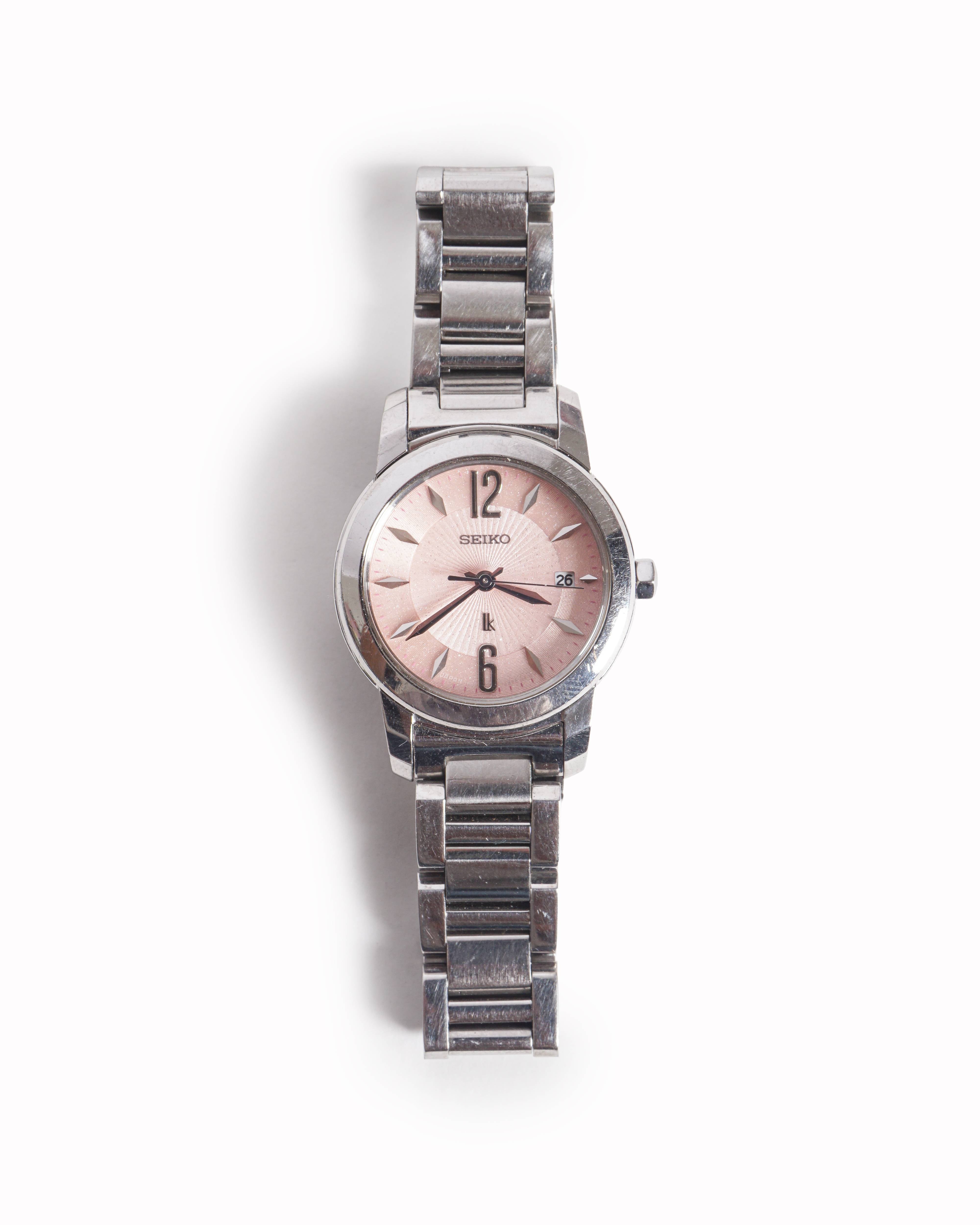 Vintage Seiko Silver-Tone Pink Dial Watch