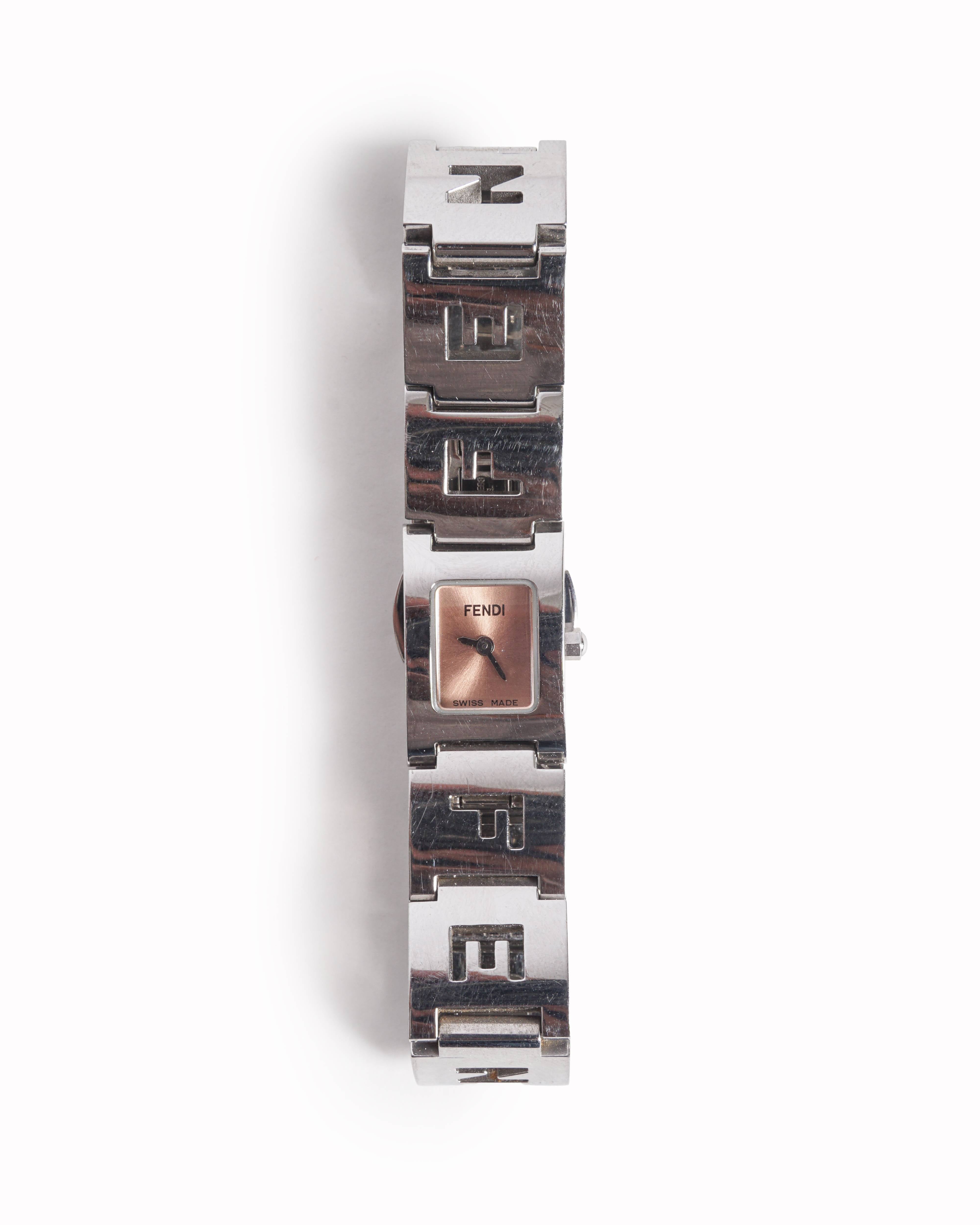 Vintage Fendi Swiss Made Silver-Tone Logo Cutout Watch