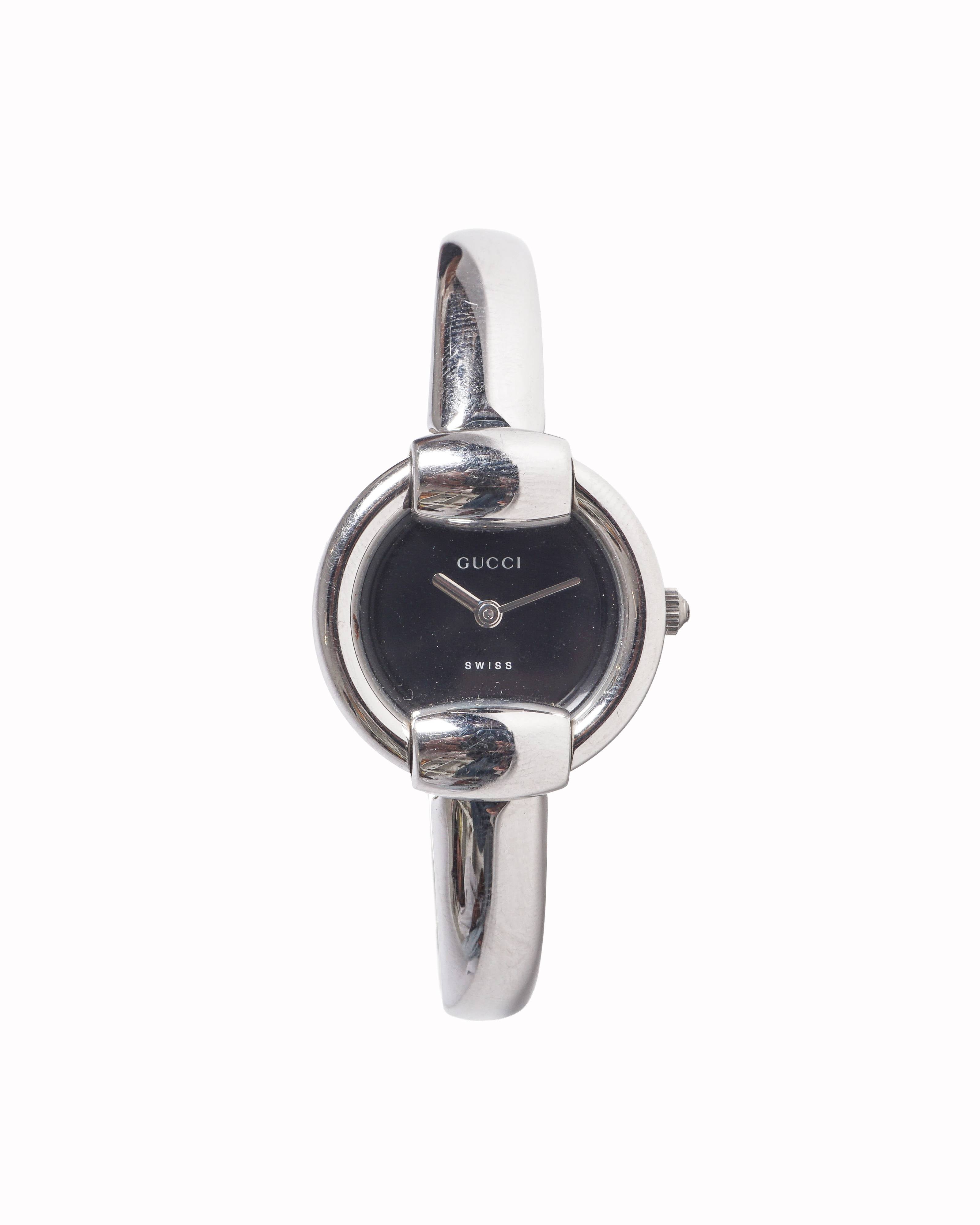 Vintage Gucci 1990s Swiss Made Silver-Tone Horsebit Bangle Watch