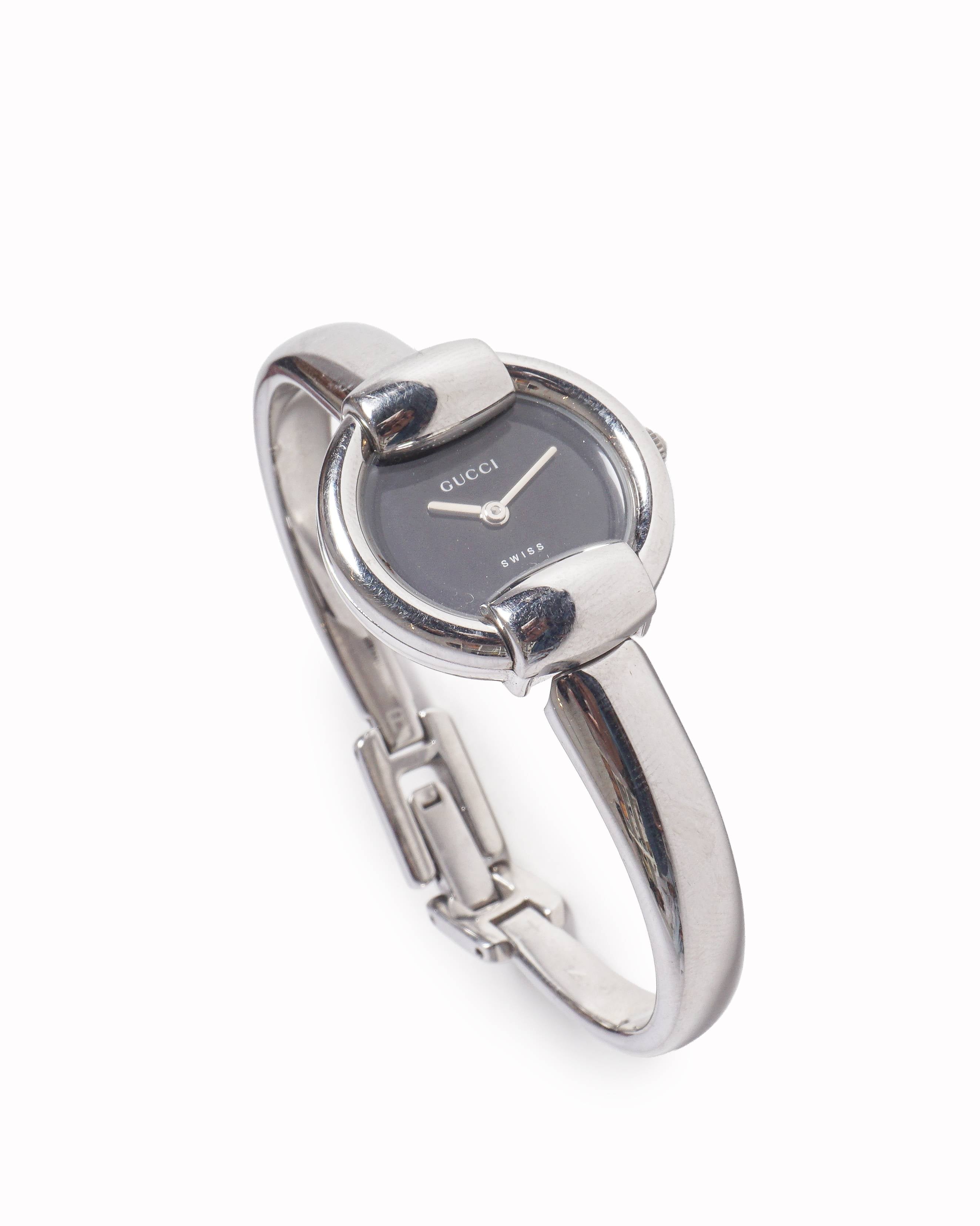 Vintage Gucci 1990s Swiss Made Silver-Tone Horsebit Bangle Watch