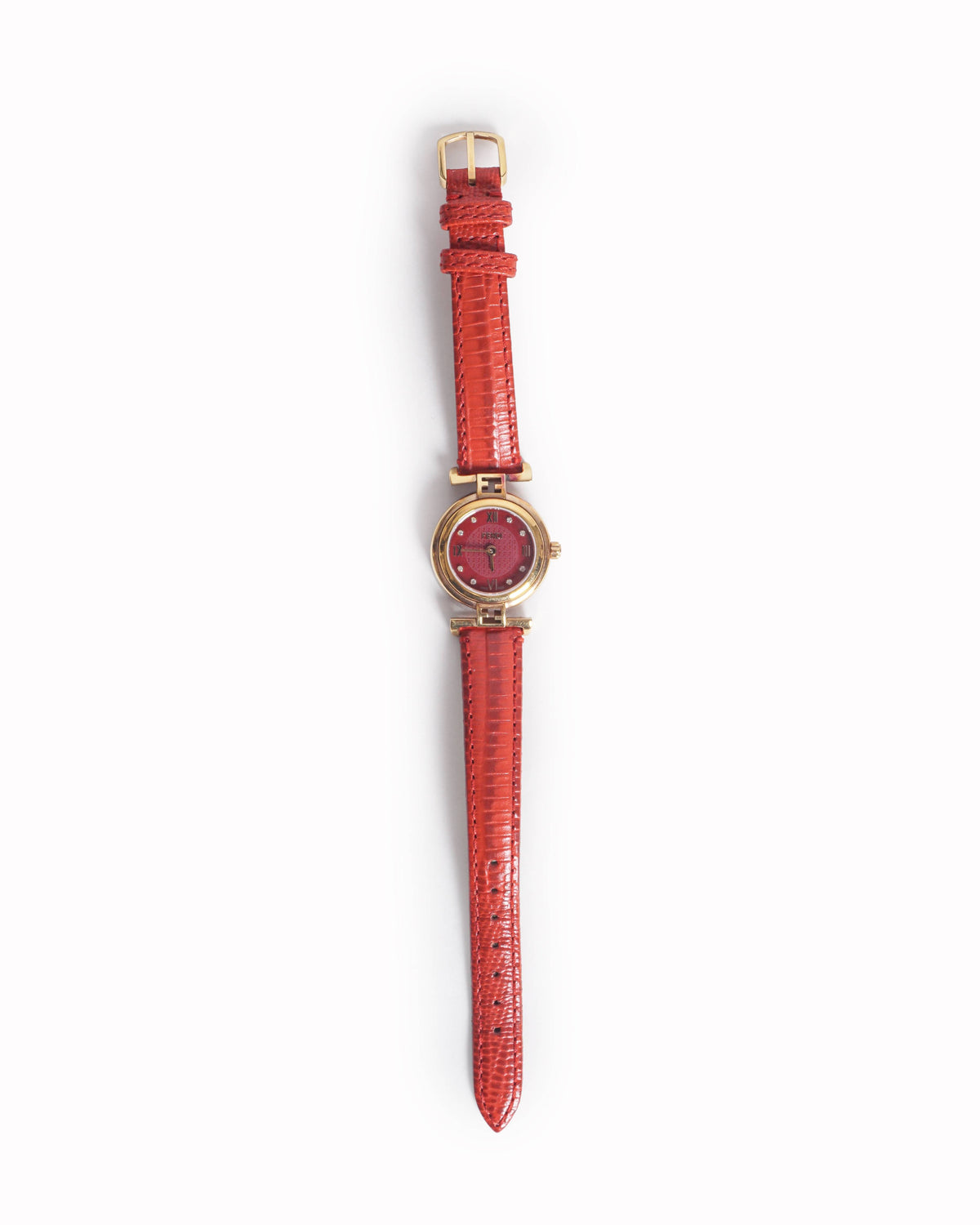 Vintage Fendi Gold-Plated Red Leather Swiss Made Watch