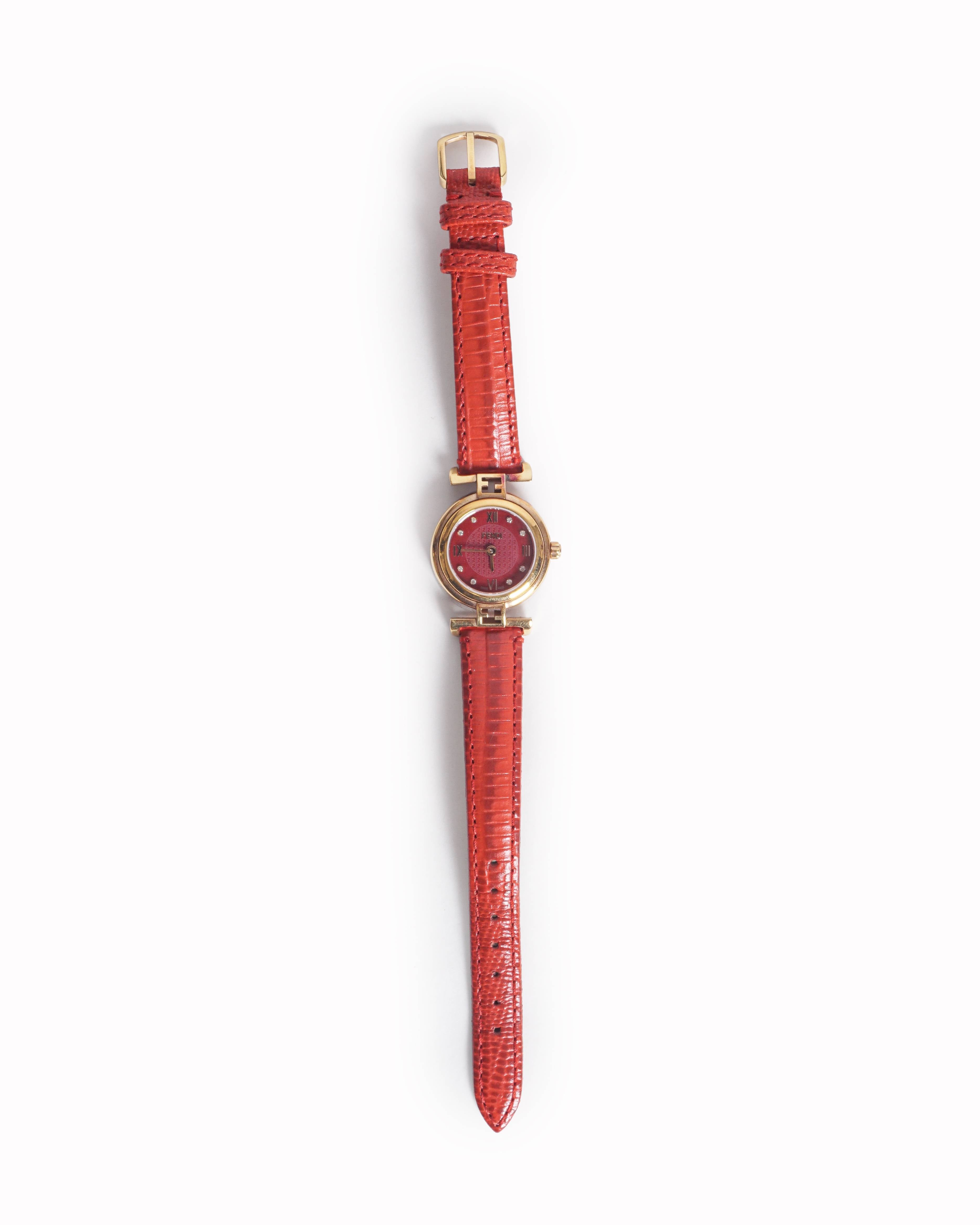 Vintage Fendi Gold-Plated Red Leather Swiss Made Watch