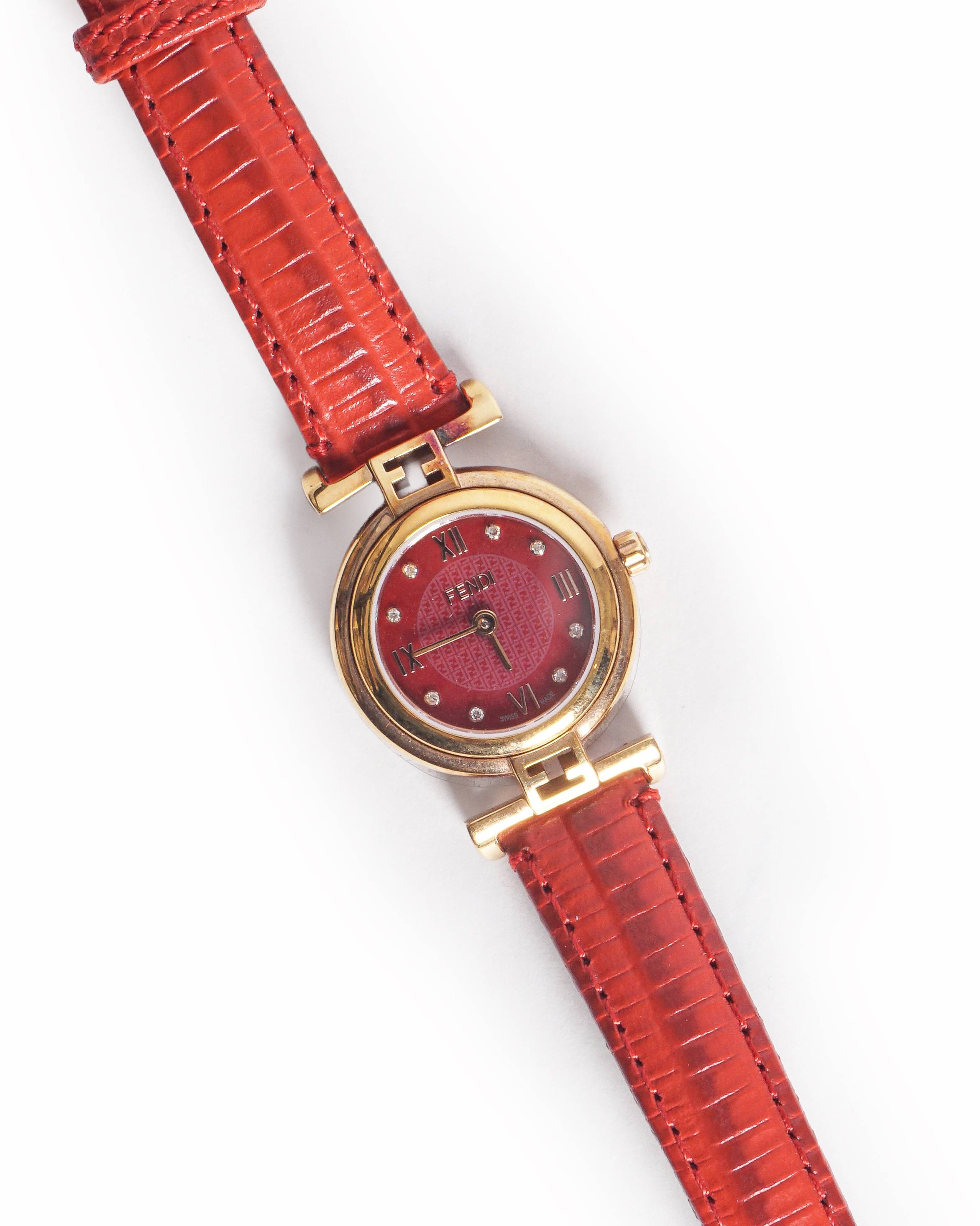 Vintage Fendi Gold-Plated Red Leather Swiss Made Watch