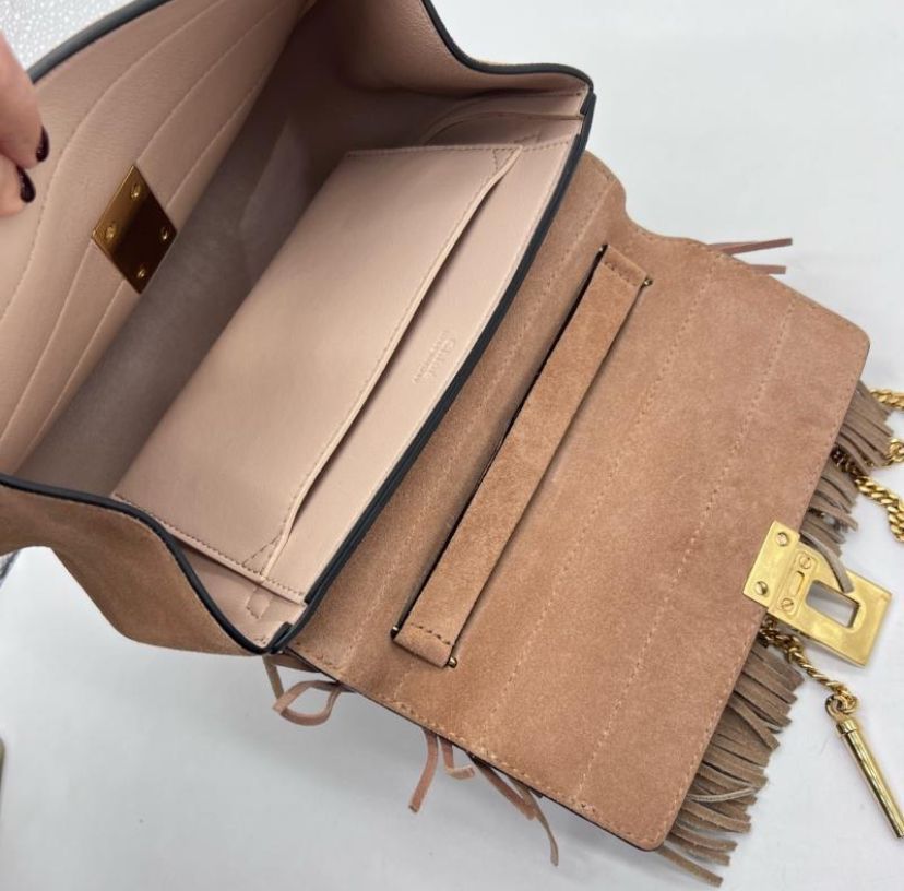 Chloe Nude Nubuck Leather Fringed Crossbody Bag