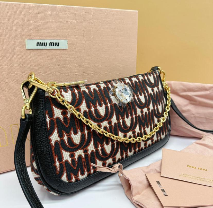 New Miu Miu Monogram Jacquard Madras Bag