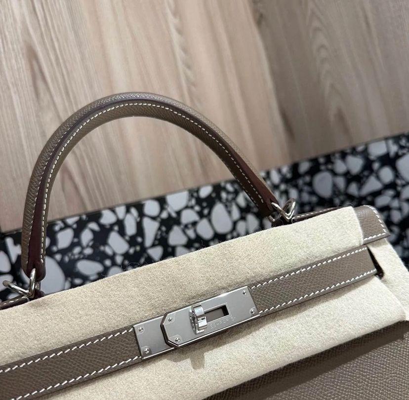 Hermes Kelly 28 In Elephant Grey With Silver Tone Hardware