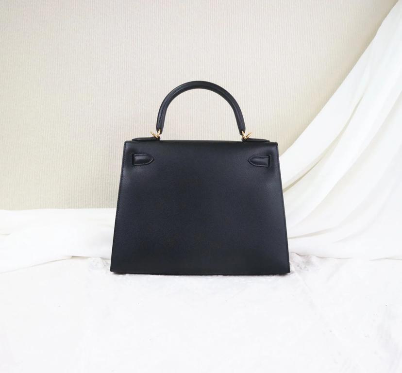 Hermes Kelly 28 In Black With Gold Tone Hardware