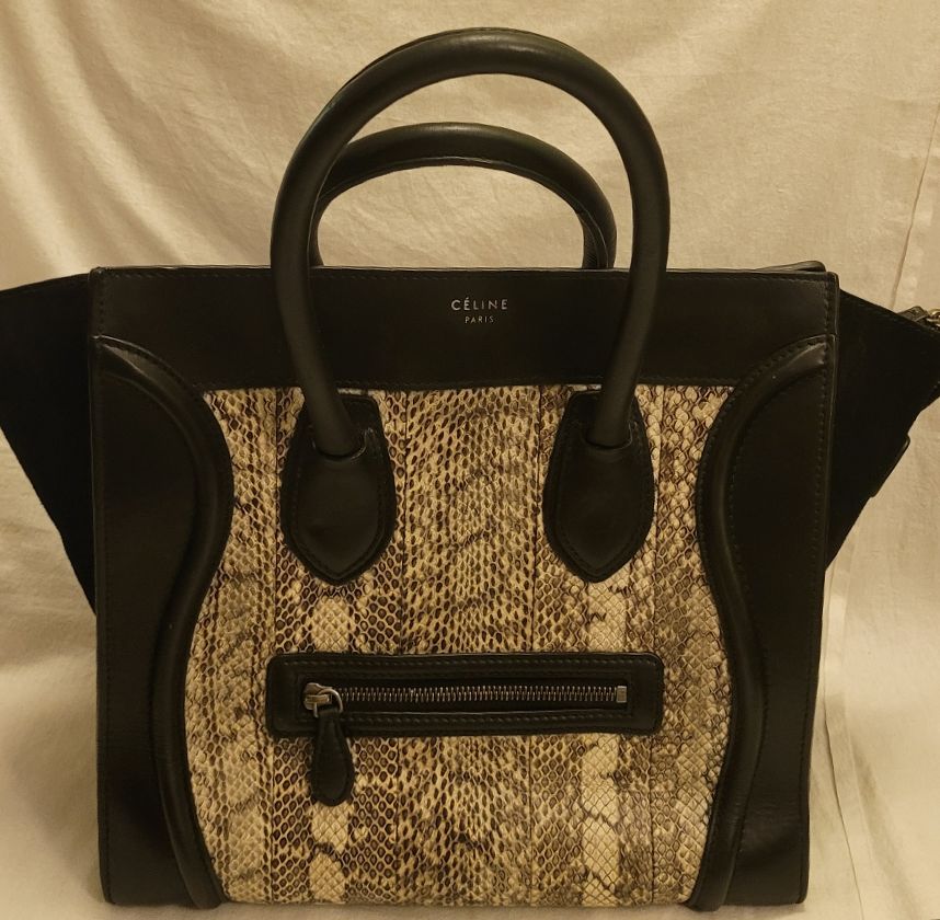 Celine Black & Beige Python & Leather Luggage Mini Tote Bag