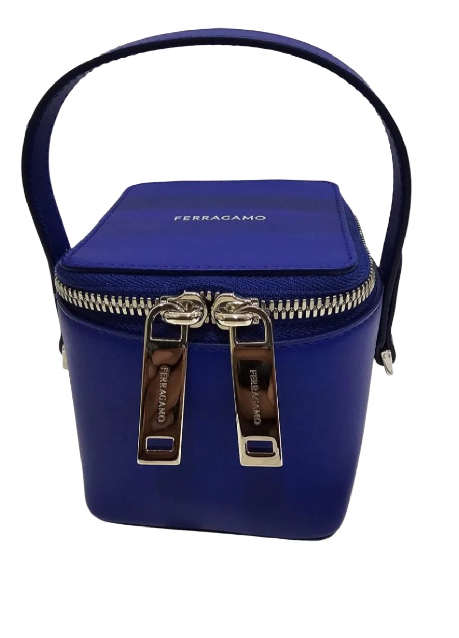 *NEW*Salvatore Ferragamo Womens Black Mini Box Crossbody With Top Handle In Blue