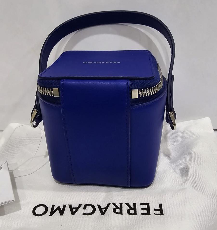 *NEW*Ferragamo Womens Black Mini Box Crossbody With Top Handle In Blue