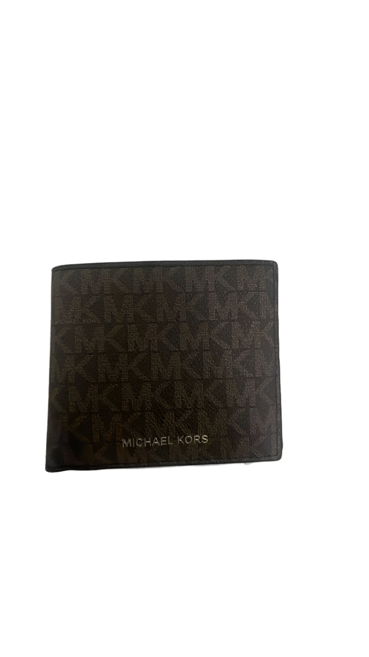 New MK Monogram Signature Canvas Print Wallet In Brown